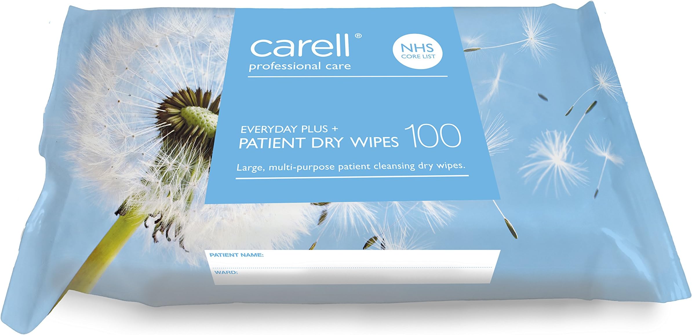 Carell Patient Dry Wipes - Everyday Plus - Pack of 100 Wipes - Durable, Soft and Absorbant, Multi-Purpose Cleansing Wipes