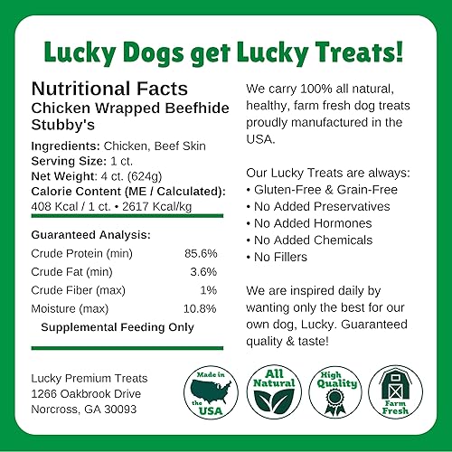 Miniatura 6 de Lucky Premium Treats Golosinas de cuero crudo envueltas en pollo, golosinas naturales de carne de res y pollo para perros, golosinas grandes de