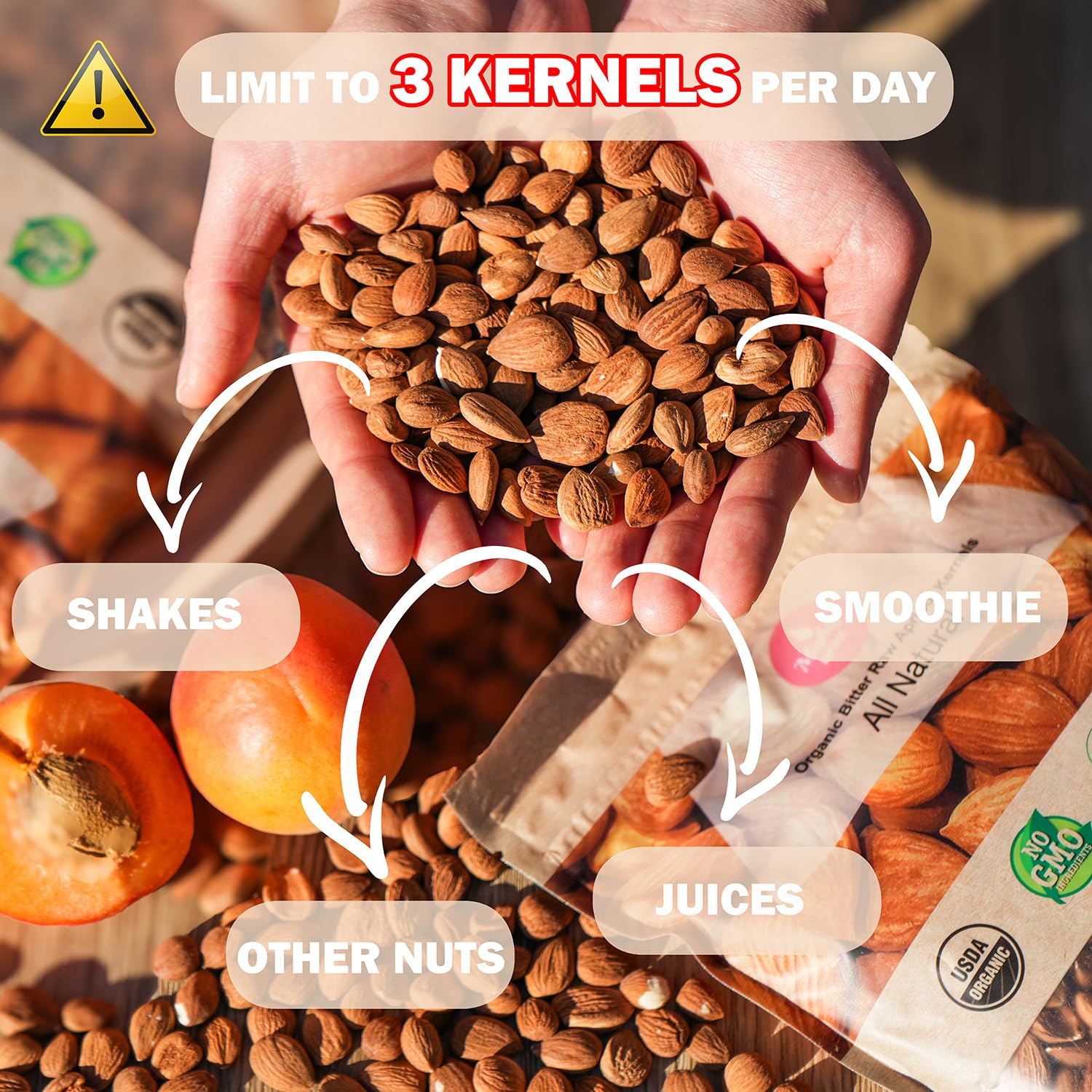 Mighty Apricot USDA Organic Bitter Apricot Kernels(1LB) 16oz, Natural Raw Bitter Apricot Seeds, Vegan, Non-GMO, Gluten Free, Great source of Vitamin B17 and B15, Maximum 3 Kernels/day - Image 4