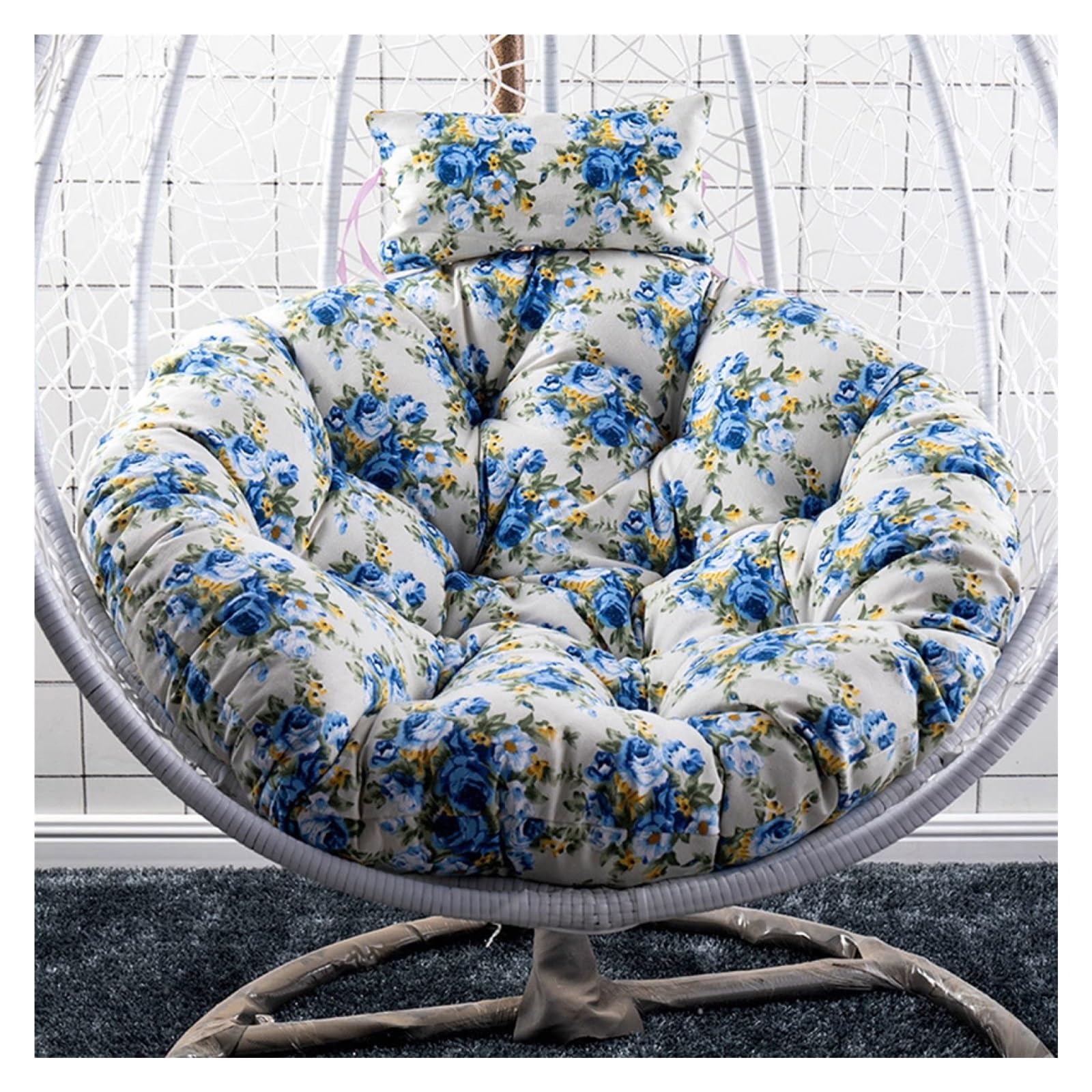 Cojín colgante para silla de huevo, columpio extraíble y lavable, cojín de repuesto para silla de ratán, diseño de huevo con estampado de huevos (color 2, diámetro de 120 cm)