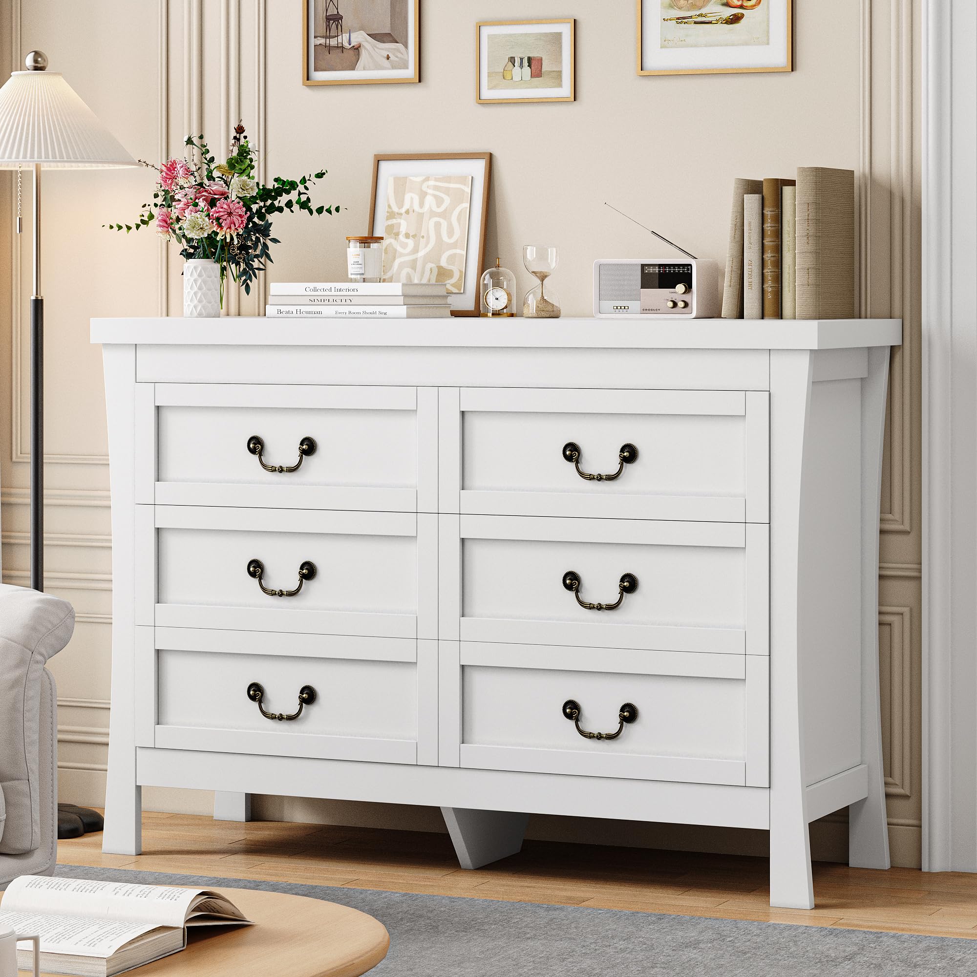 FEONASE Chest of Drawers Bedroom,6 Drawers For Large Storage Space Modern Wooden,MDF Bedroom Cabinet Furniture,120x 40x80cm White