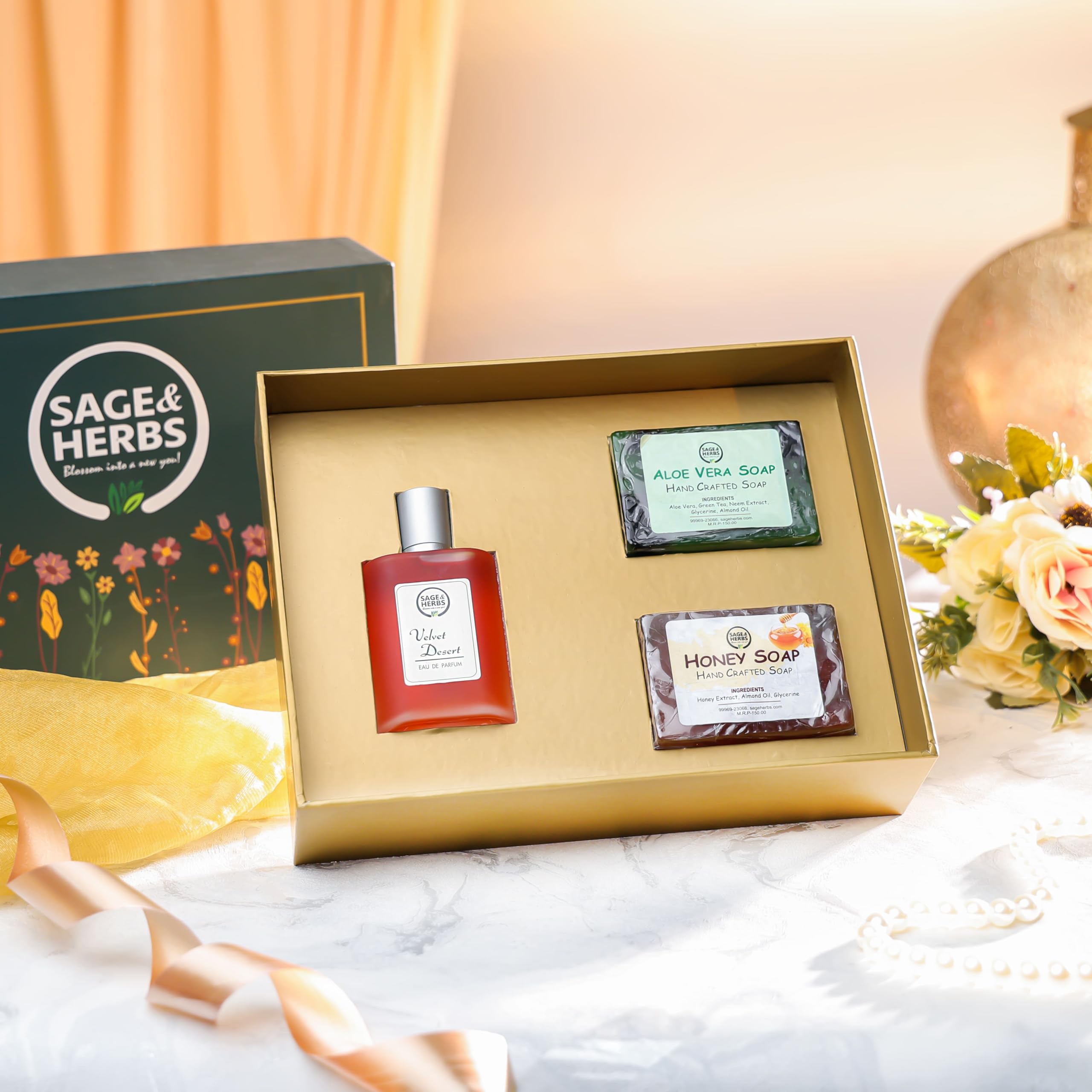 Sage & Herbs Velvety Naturals Gift Box | Skincare and Captivating Fragrances | Gift For Her | Hamper Box Packing | Diwali, Women's Day, Rakhi |-image-35