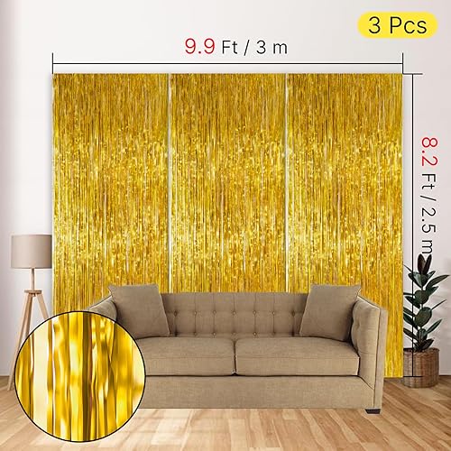 Vista 40 de PartyWoo Cortinas de flecos de aluminio plateadas, 2 serpentinas plateadas de 3.3 x 6.6 pies, telón de fondo con flecos, fondo de oropel, cortina