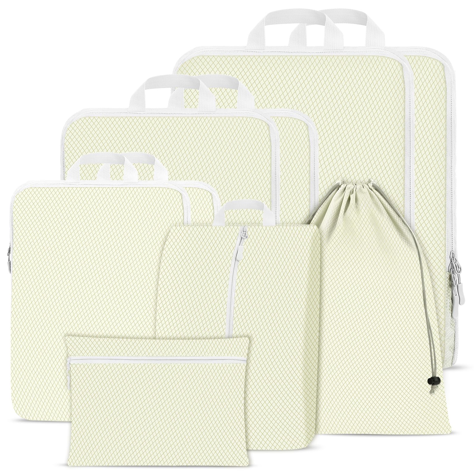 Kiamxne Beige Compression Packing Cubes For Suitcases,Suitcase Organiser Bags,Travel Packing Cubes Compression Set For Backpack,Packing Organisers,Waterproof Travel Organiser Packing Bags (, 9 Pack)