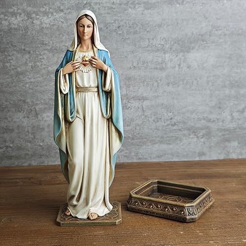 Miniatura 7 de Estatua de María de corazón inmaculado católico de BC, 10 pulgadas de alto, figura de la Virgen María para altar, santa madre con soporte para