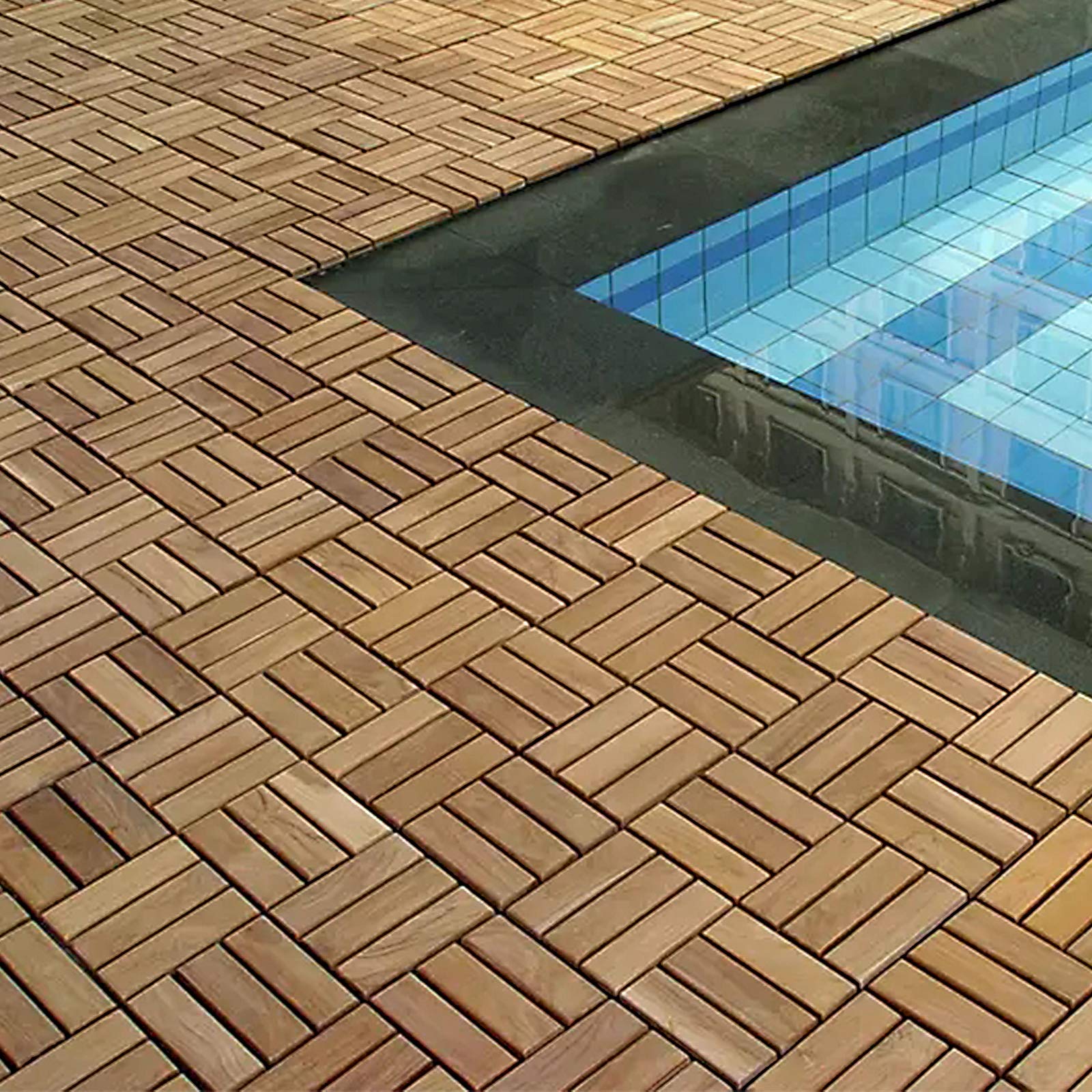 HENGMEI Holz Terrassenfliesen 30x30 cm mit Klicksystem Wetterfest Pflegeleicht mit Drainagesystem- 55er Set für 5 m² Holzfliesen mit Drainagesystem für Balkon, Garten, Terrasse- Modell B