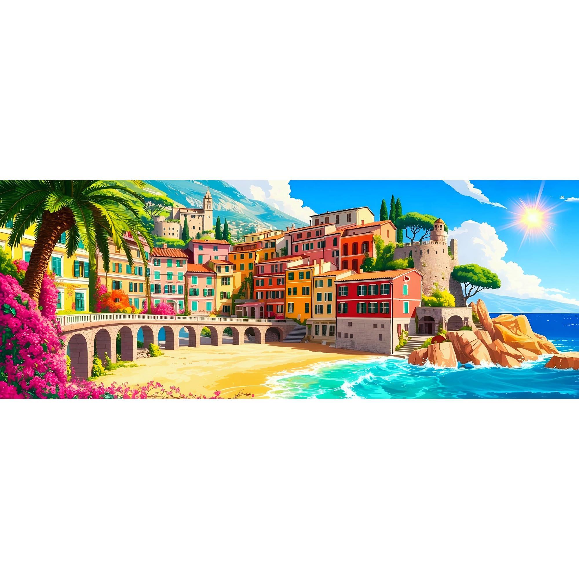 Reofrey Large Diamond Art Kits for Adults Colorful Seaside Town, 30x80cm Full Drill Round Rhinestone Big Diamond Painting Kit, DIY Cross Stitch Embroidery Canvas for Crafts Home Wall Decor — image 1