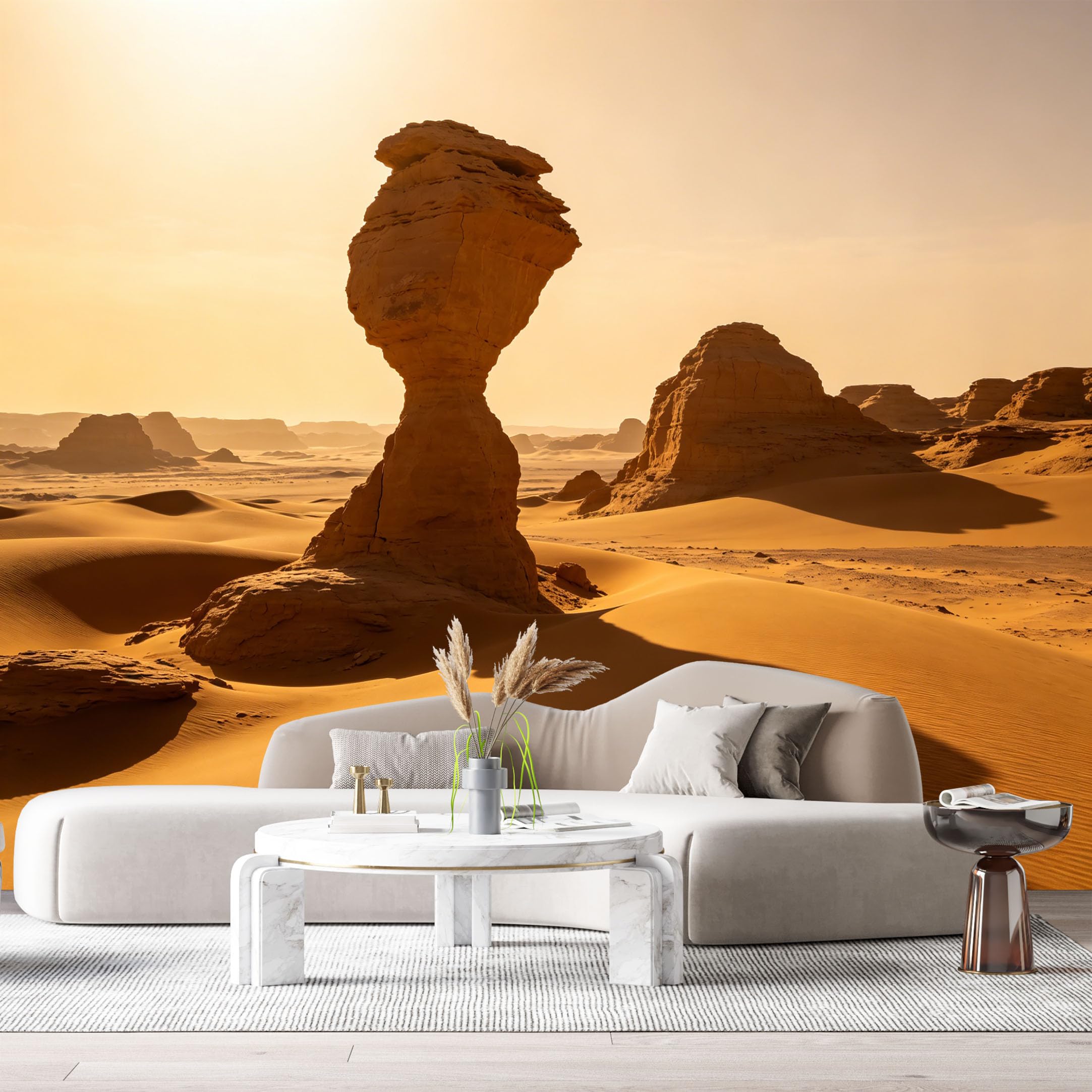 Custom Size Wall Murals Desert Landscape Sand Dunes Golden Rocks Sunset Horizon SelfAdhesive Wall Fabric Removable Large Wallpaper for Photo Living Room