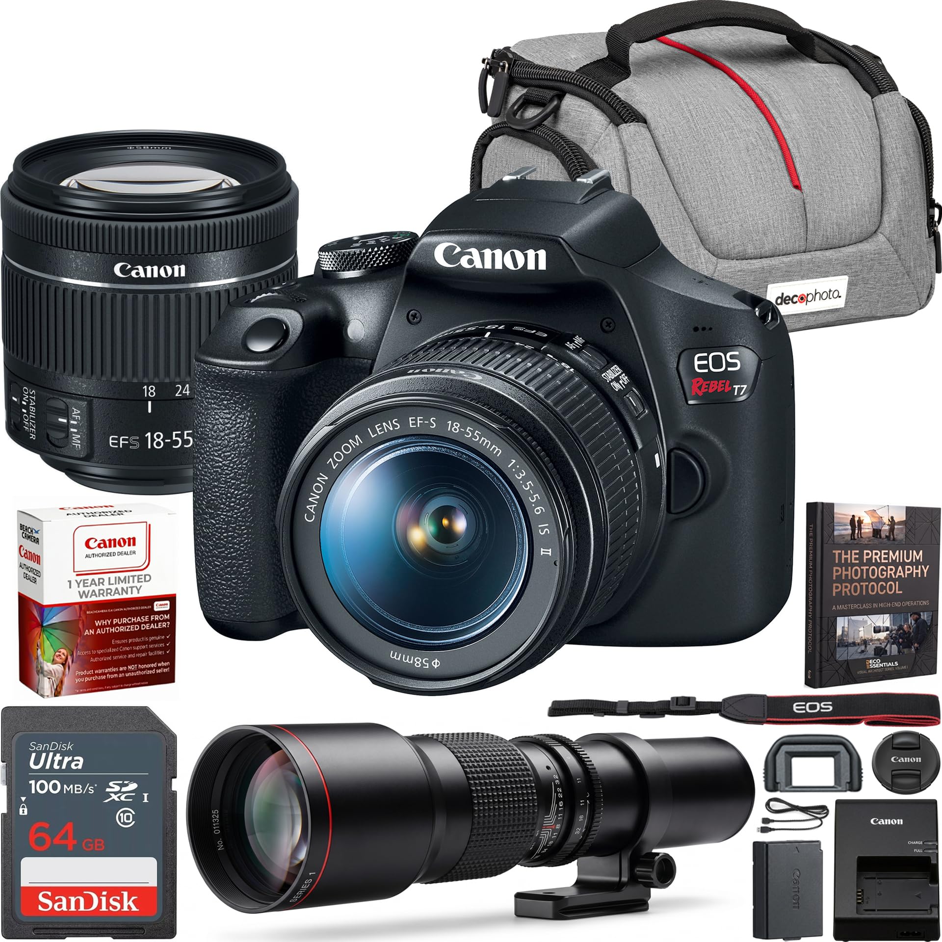 Canon EOS Rebel T7 DSLR Camera with EF-S 18-55mm F3.5-5.6 is II Lens Bundle