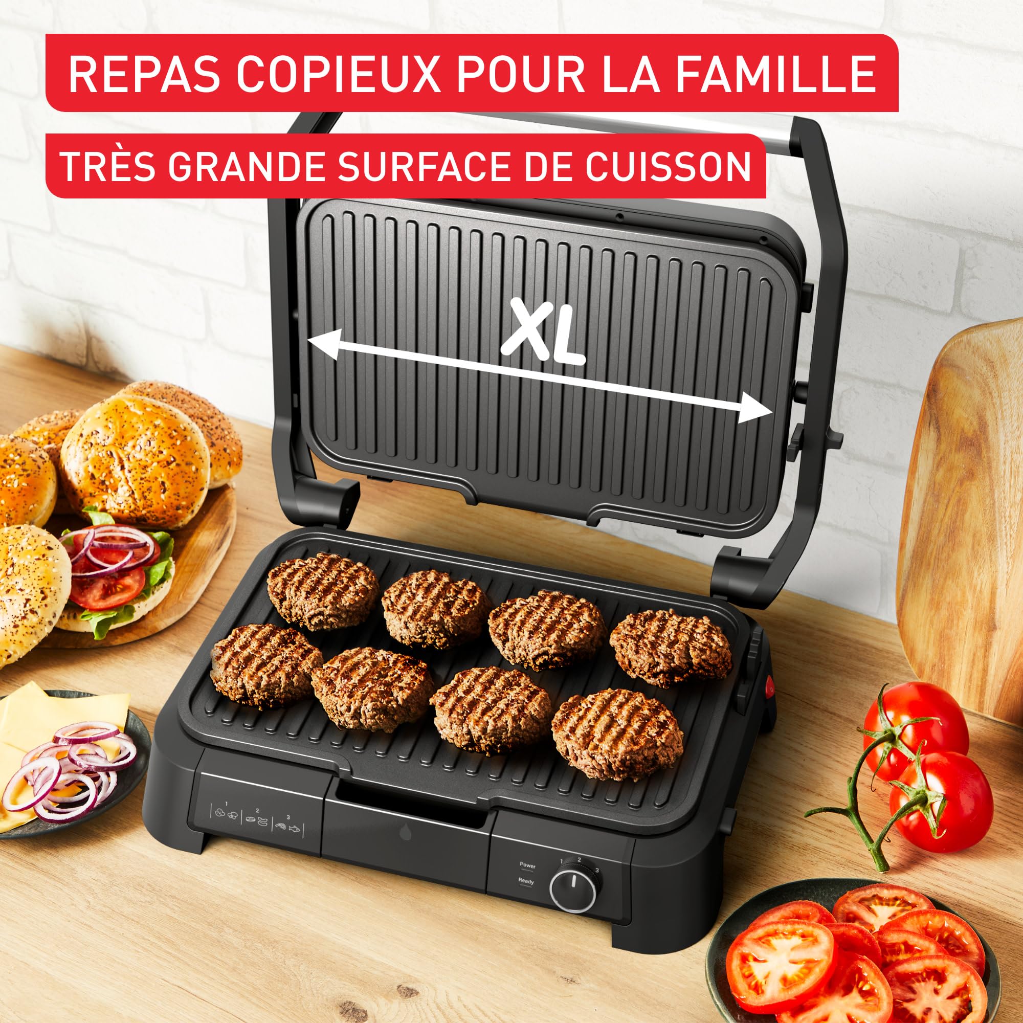 Tefal SuperGrill 3-en-1 XL, Gril de contact, Barbecue, Position four, Thermostat réglable, Surface XL, 2200W, GC520DE0