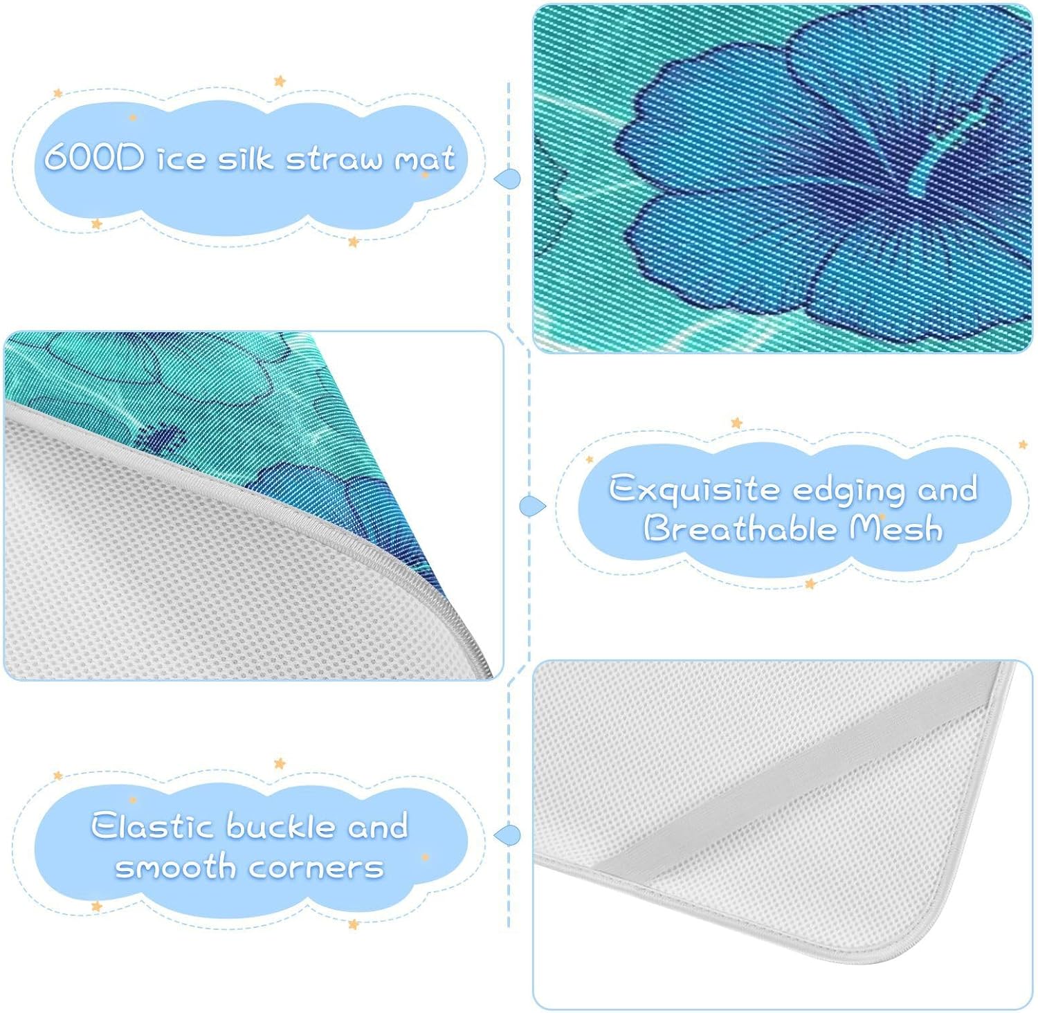 Cooling Baby Fitted Mattress 28" x 52" Ultra Soft Hawaiian Tropical Flowers Blue Crib Padding for Sides for Baby&Toddler