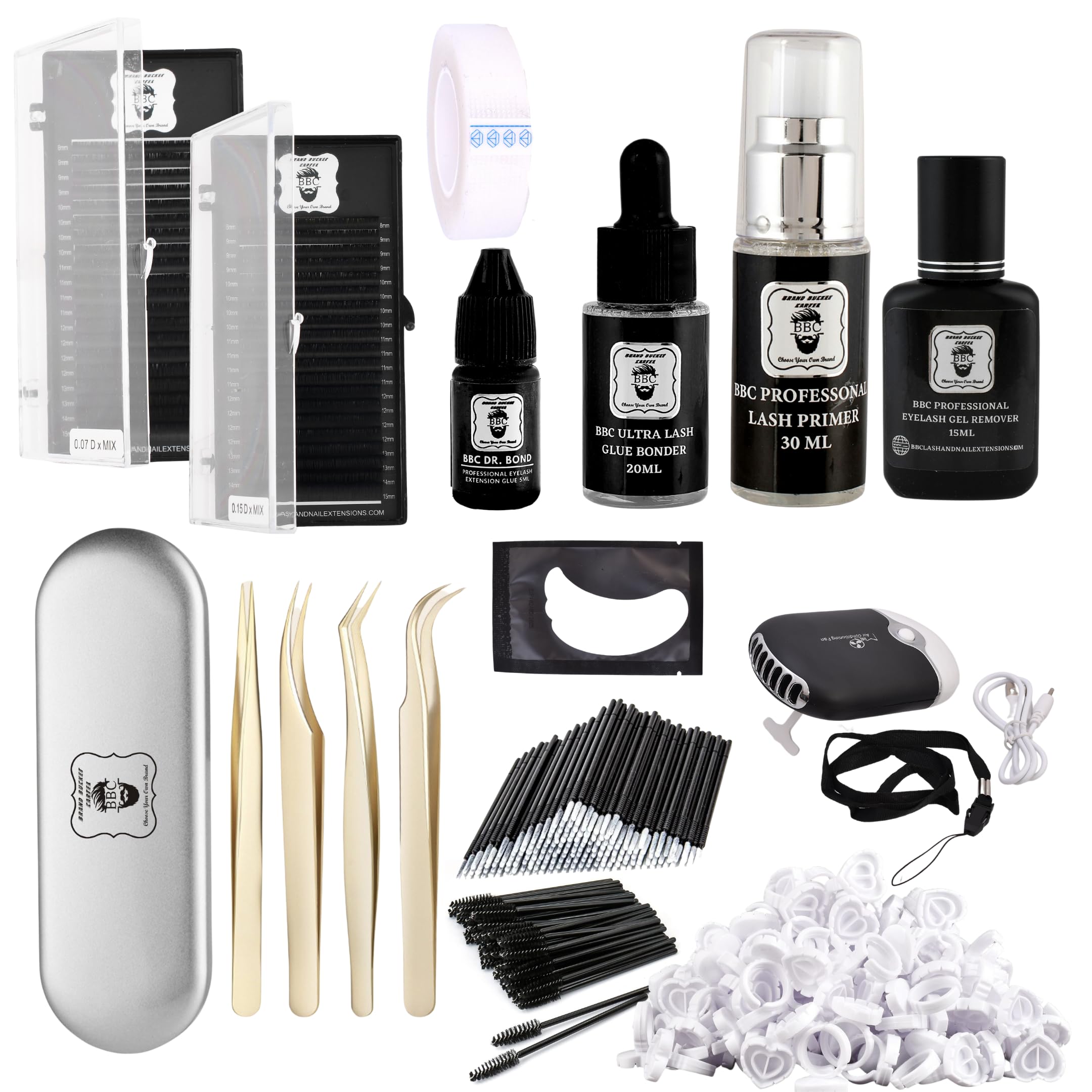BBC Professional Eyelash Extension Kit – 13-Piece Salon Bundle | Primer, Adhesive, Bonder, Remover, Tweezers, Fan & Tools | Up to 9 Weeks Retention | Pro Lash Artist Essentials-image-49