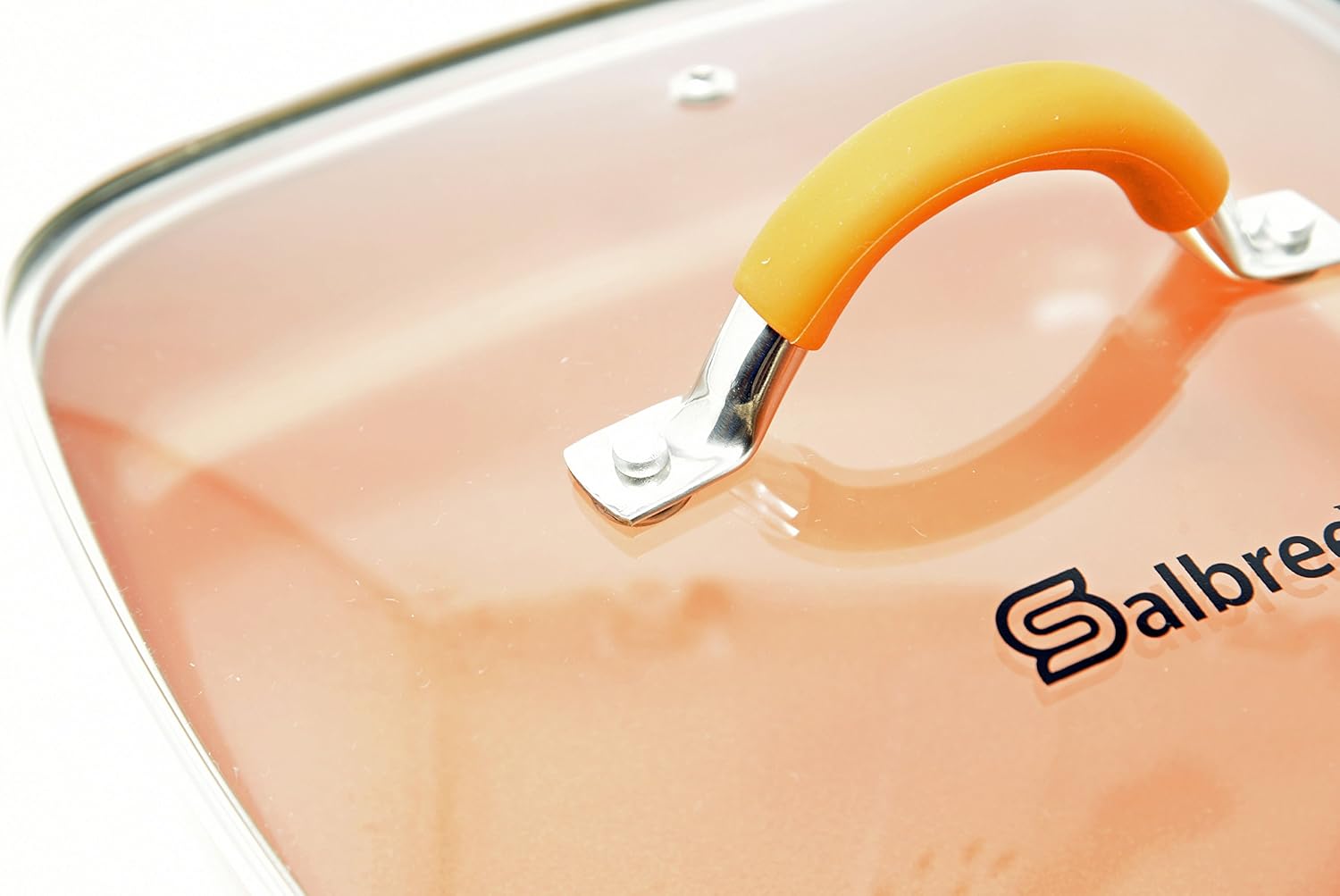Replacement Lid for 9.5 inch Square Copper Chef Copper Fry Pan Skillet Only and Lid Made of Tempered Glass with Premium Silicone Wrapped Handle by Salbree (Must Say Copper Chef on Bottom of Pan)
