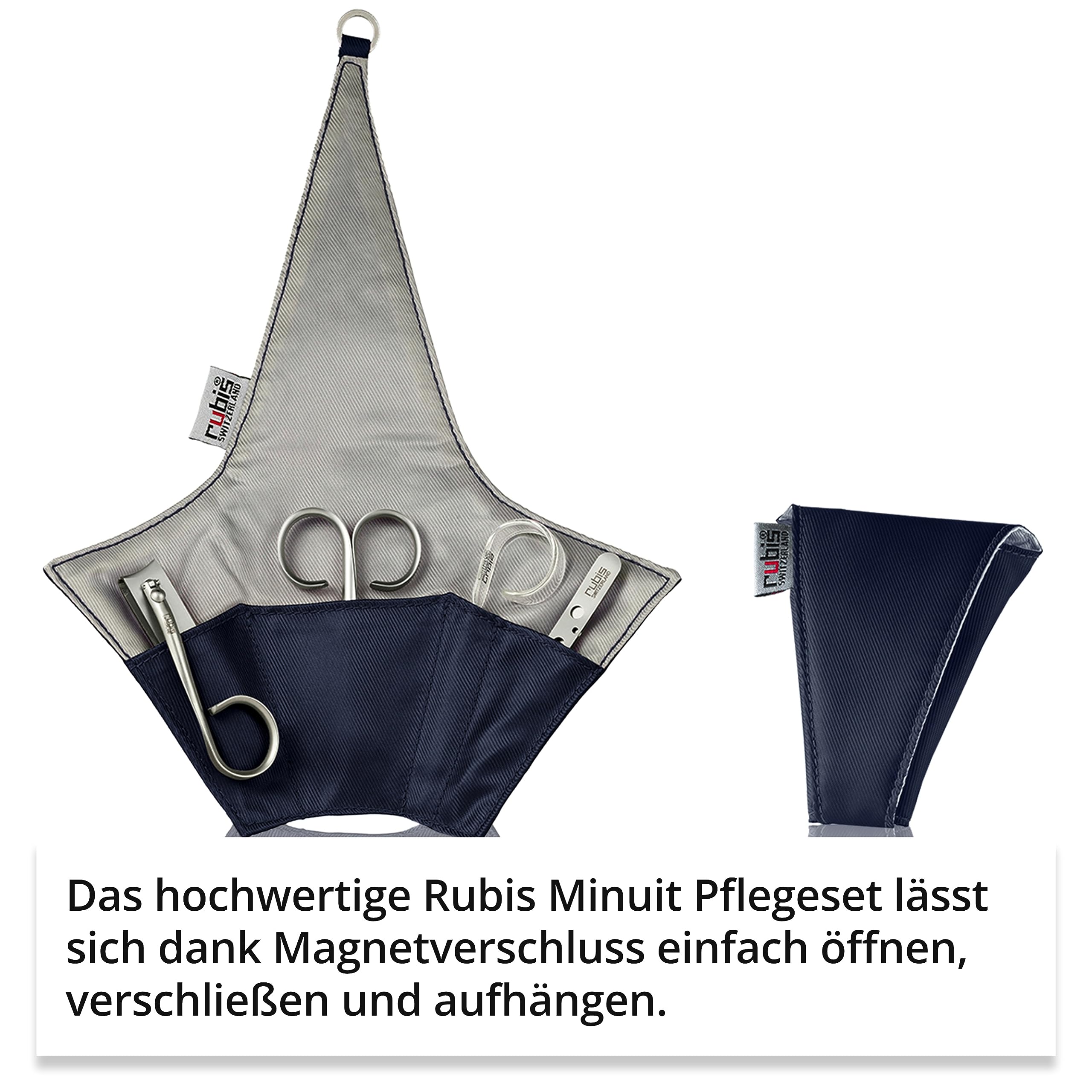 Rubis Minuit Maniküre Set - Nagelpflegeset - Maniküre Set mit Pinzette, Nagelknipser, Nagelschere mit Feile - Nagelset - Nageletui klein 4 teilig - Blau