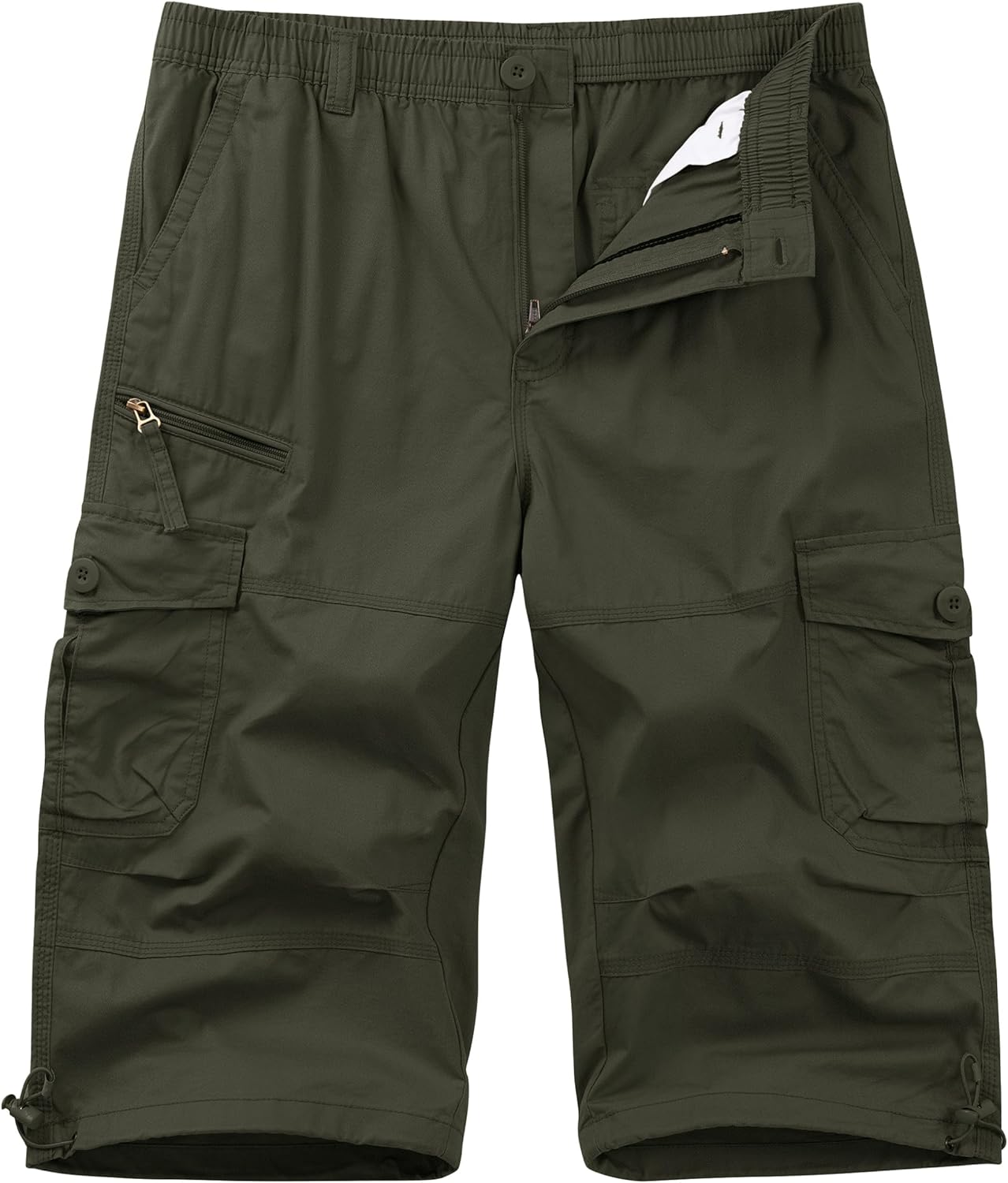 Cotrasen Men's Cargo Shorts Cotton Casual Below Knee Long Shorts Twill Elastic 3/4 Capri Pants with 7 Pockets