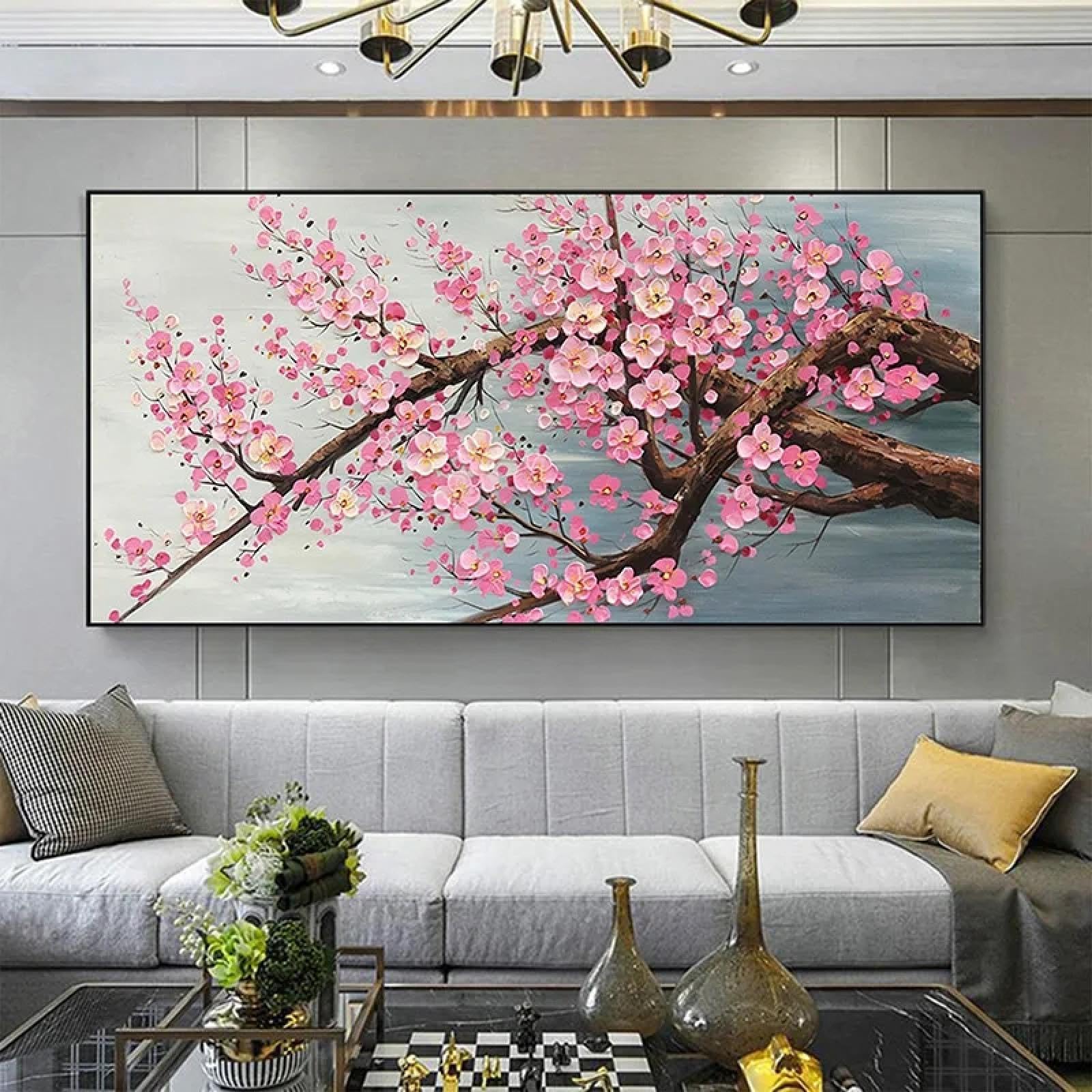 KQZVCU Póster de flor de cerezo rosa, impresiones en lienzo, pintura de flores, arte floral, sala de estar moderna, decoración de pared para el hogar, 70x140cm sin marco