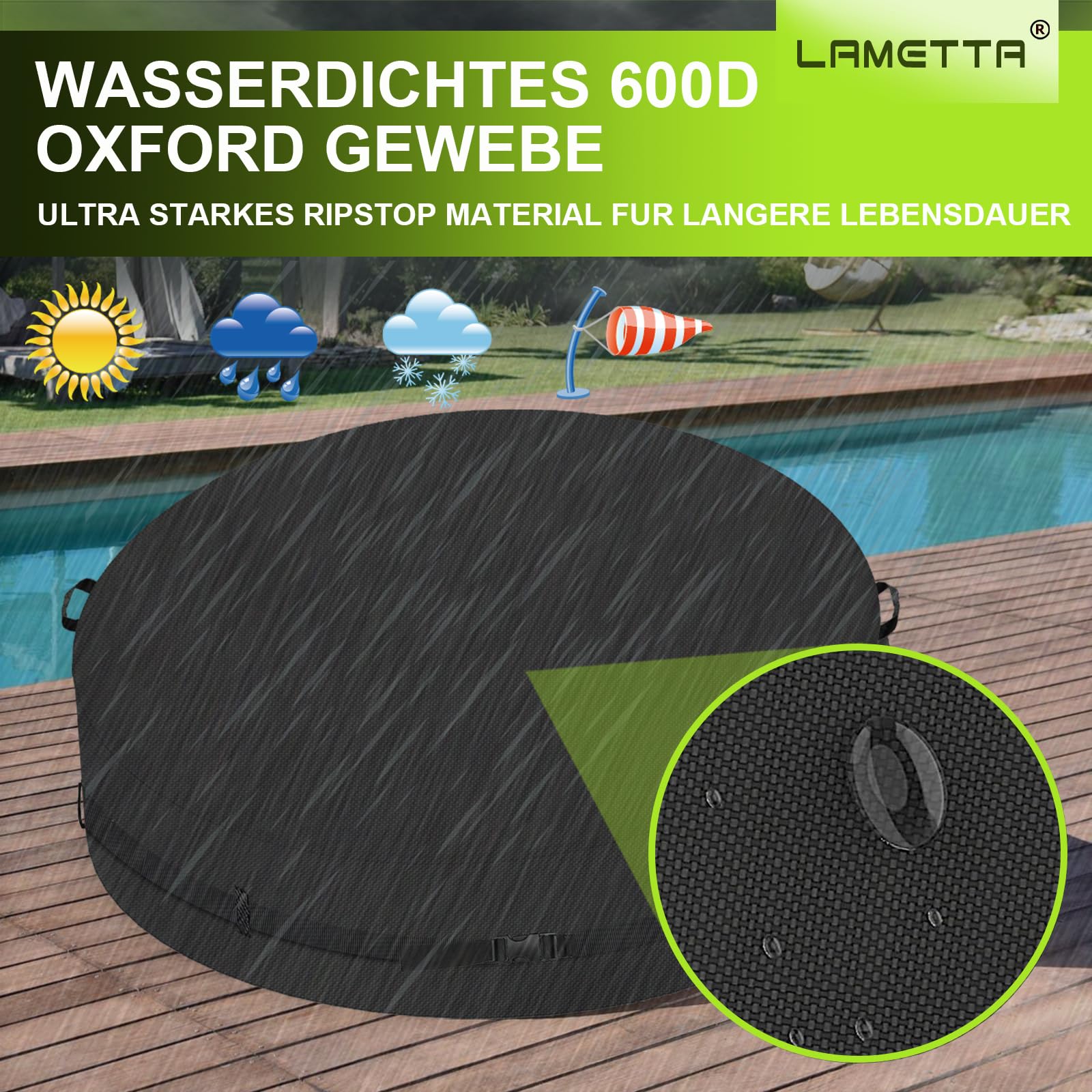 Lametta Abdeckung Sonneninsel,Schwerlast 600D Oxford Sonneninsel Abdeckung Wasserdicht mit UV- und PU-Beschichtung und hoher Reißfestigkeit,mit tragegriff und Belüftungsöffnungen (228×90×89/45 cm)