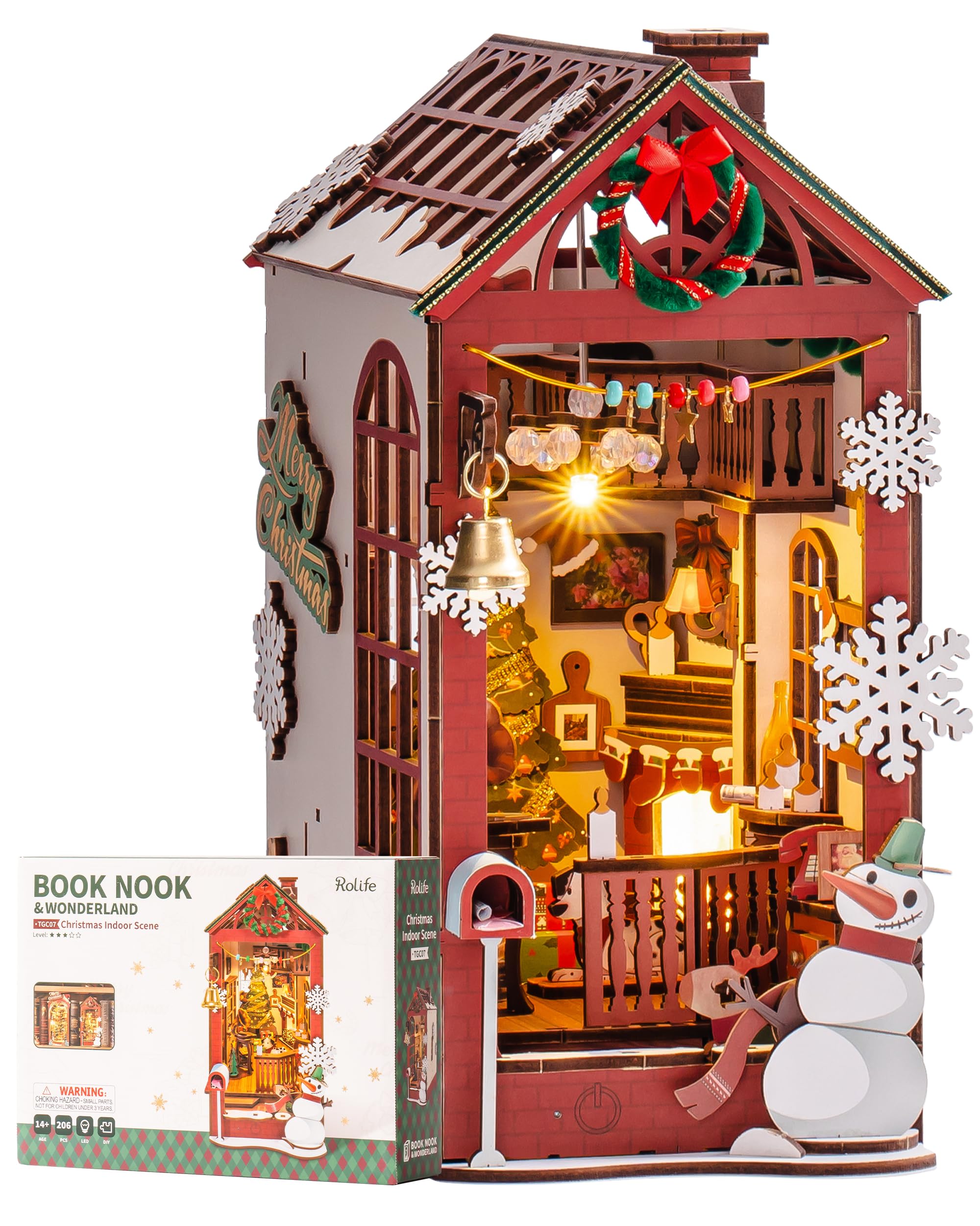 Rolife Book Nook Kit Casas Miniaturas para Montar Christmas Street Puzzle Madera 3D Adultos con LED Luces Decoracion Hogar Libro Maquetas para Construir Adultos Regalo para Profesora Lectores TGC07