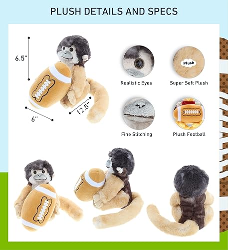 Miniatura 3 de DolliBu Mono de ardilla de peluche con felpa de fútbol – Suave mono de ardilla abrazable, adorable juguete de peluche para jugar, lindo regalo de