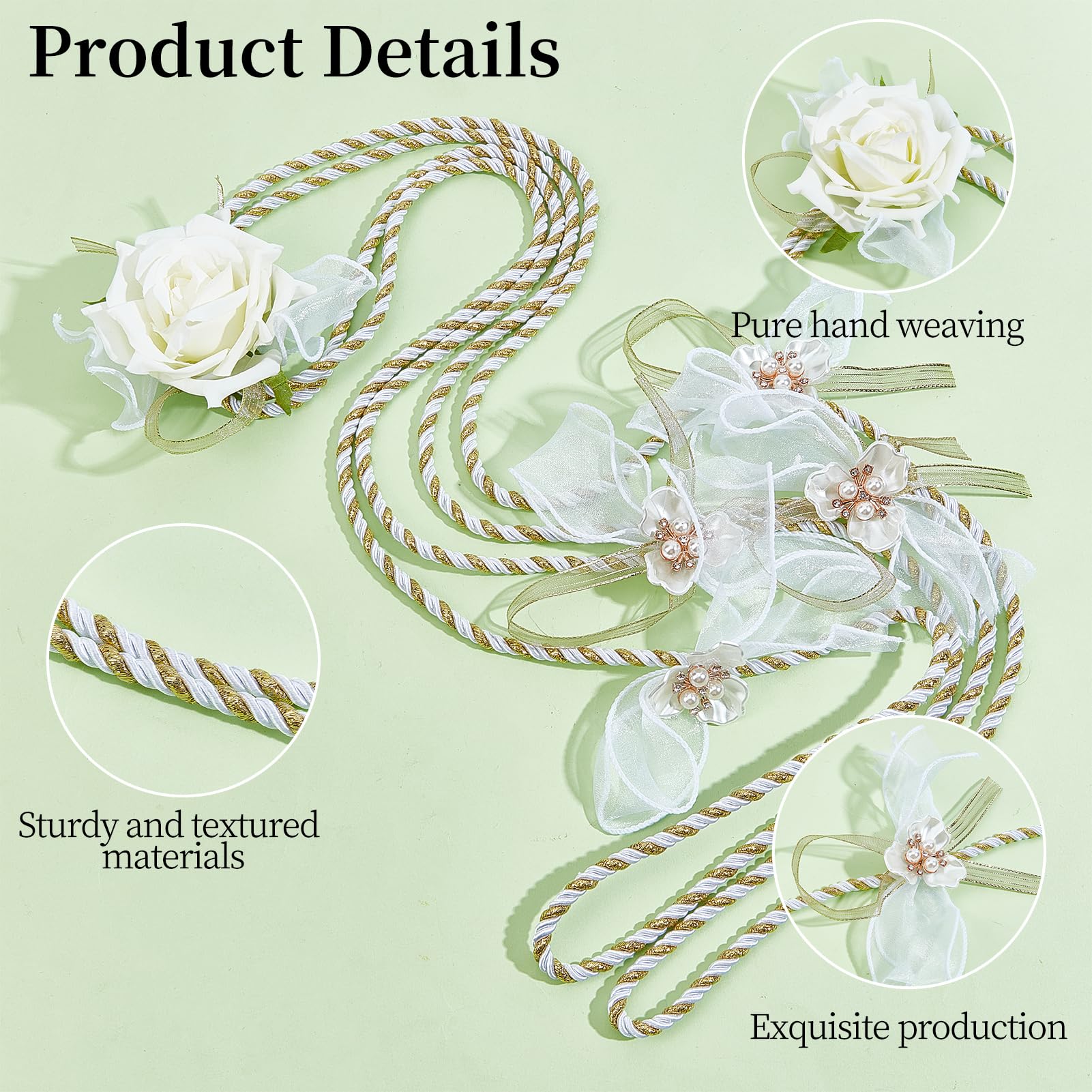 NICENEEDED Handfasting Cord for Wedding Flower Lasso with Buff Rose Rustic Wedding Lasso Lazos Wedding Cord - Image 3