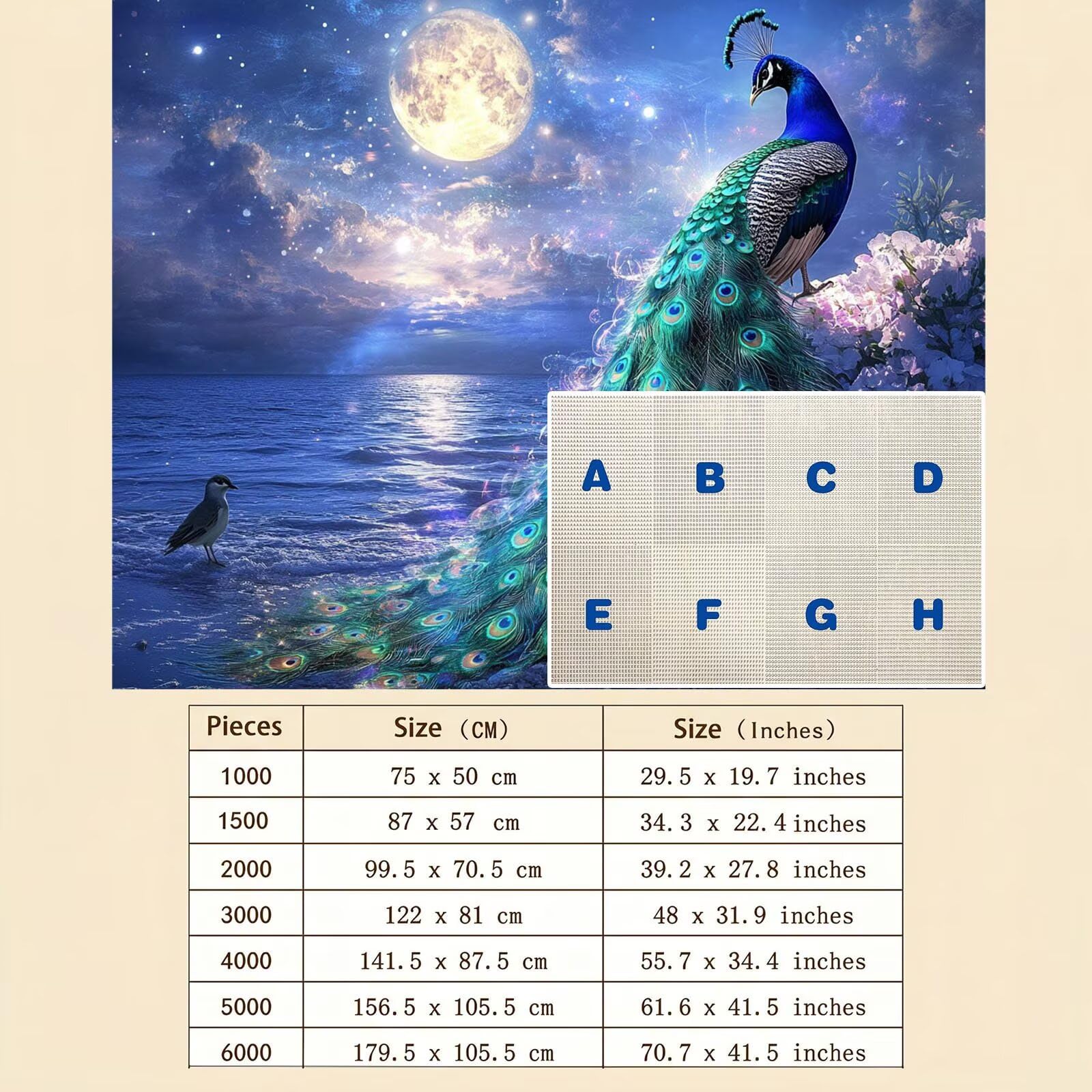 Pavo real luna-2 Puzzle de 1000 Piezas, Juego de Mesa Familiar de Madera - Rompecabezas Adultos para Toda La Familia,Rompecabezas Educativo DIY y Antiestrés - Con mapa de referencia, 75 x 50 cm f0-593