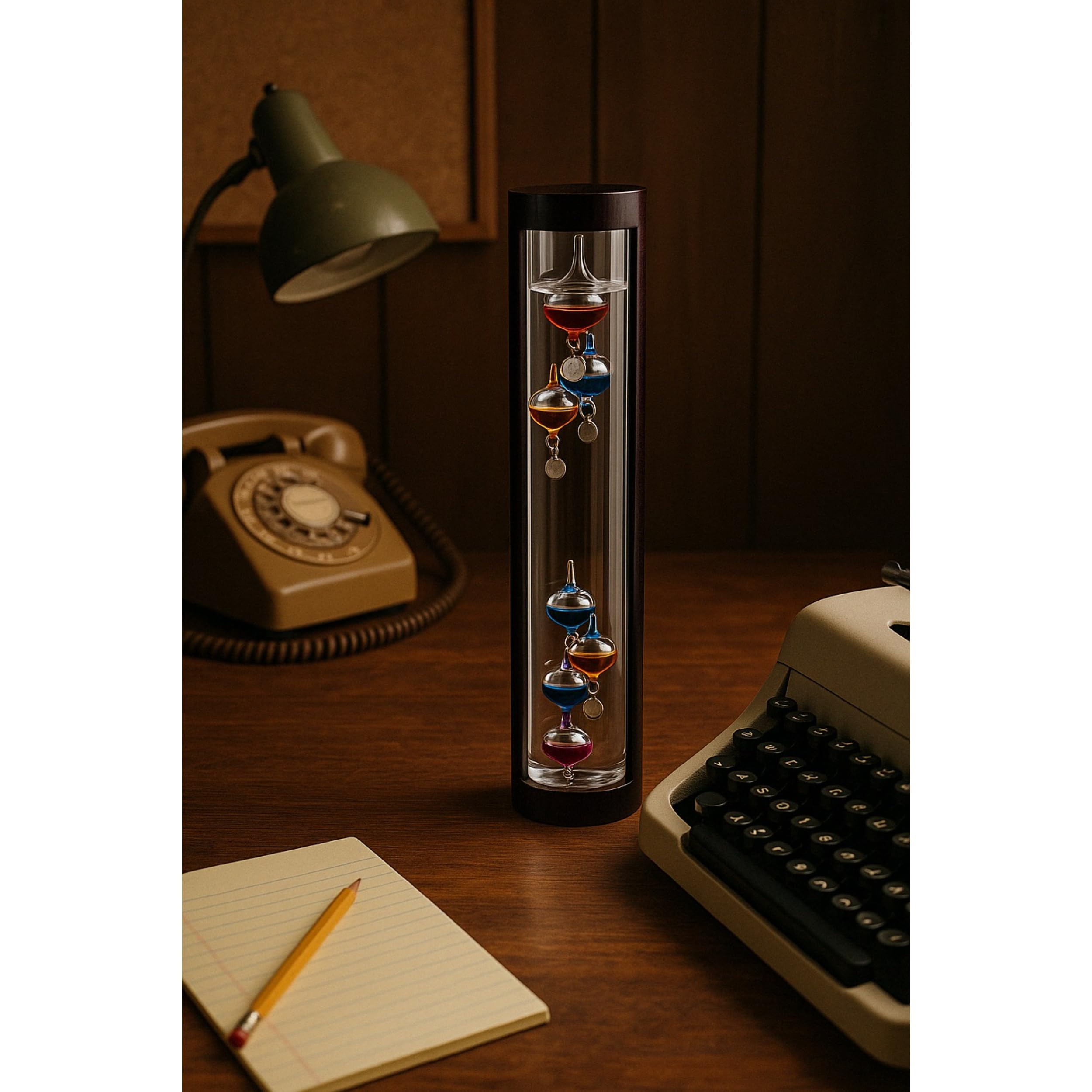 SmartPoorer Termometro Galileo Tubo de Cristal y Madera 44 cm, para Exterior o Interior, Analógico, Bolas Flotantes