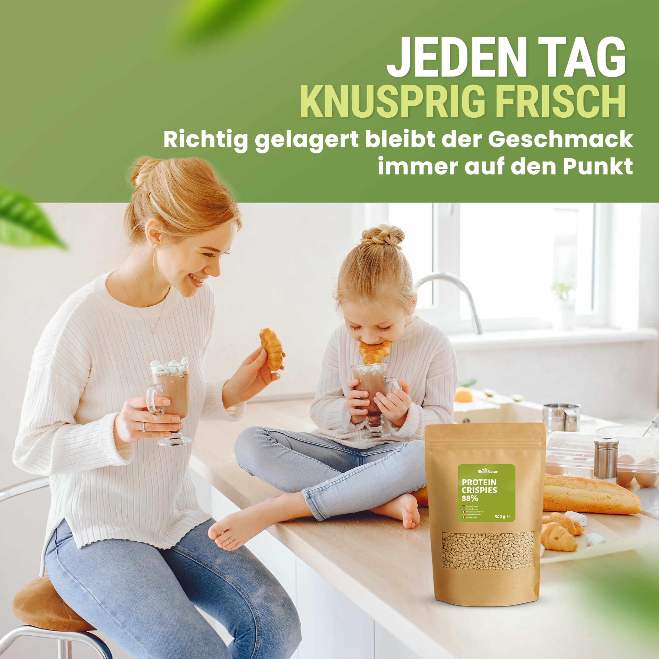 RheinNatur Crispies Proteína de soja, 88%, 500 g, fuente de proteína vegana sin azúcar añadida, cobertura crujiente para muesli, yogur y ensalada o como crujiente para platos y barras salados