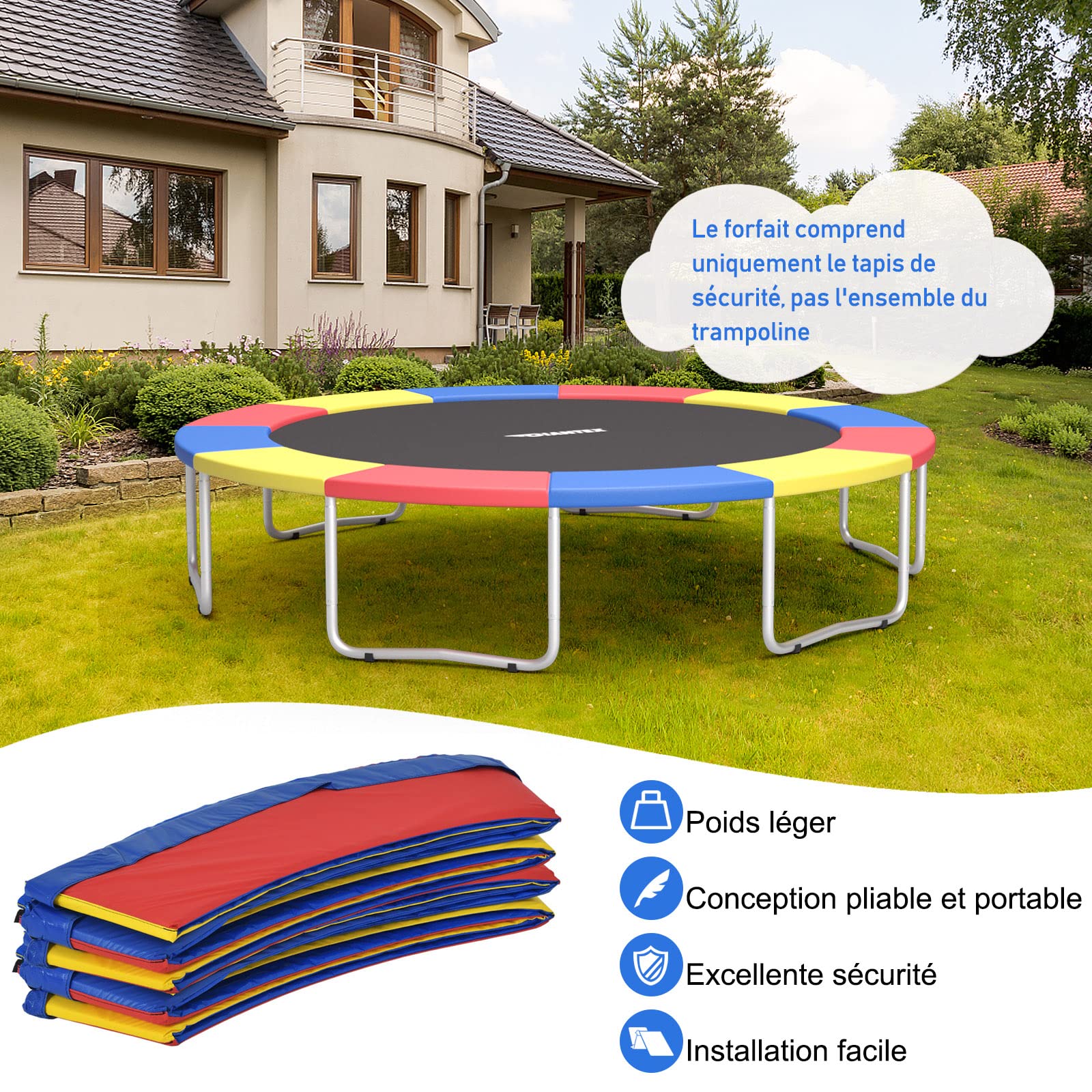 COSTWAY Coussin de Protection Trampoline Ø420 cm, Coussin de Sécurité de Remplacement, Couverture de Ressort pour Trampoline, Imperméable et Résistant aux Déchirures, Installation Facile