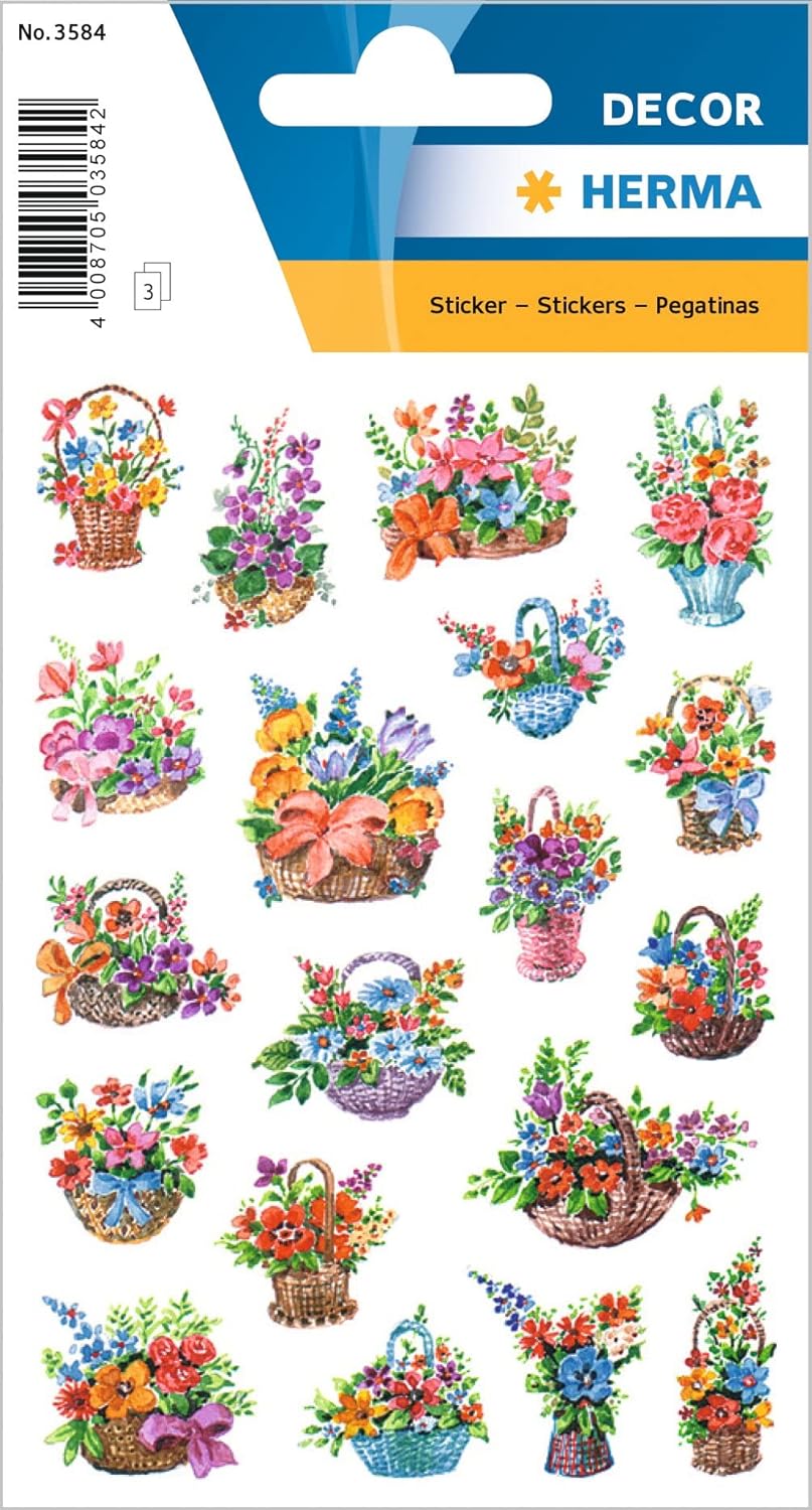 HERMA 3522 Flower Stickers for Children, Small Flower Heads (123 Stickers, Matte) Self-Adhesive, Permanent Adhesive Motif Labels for Girls and Boys, Colourful