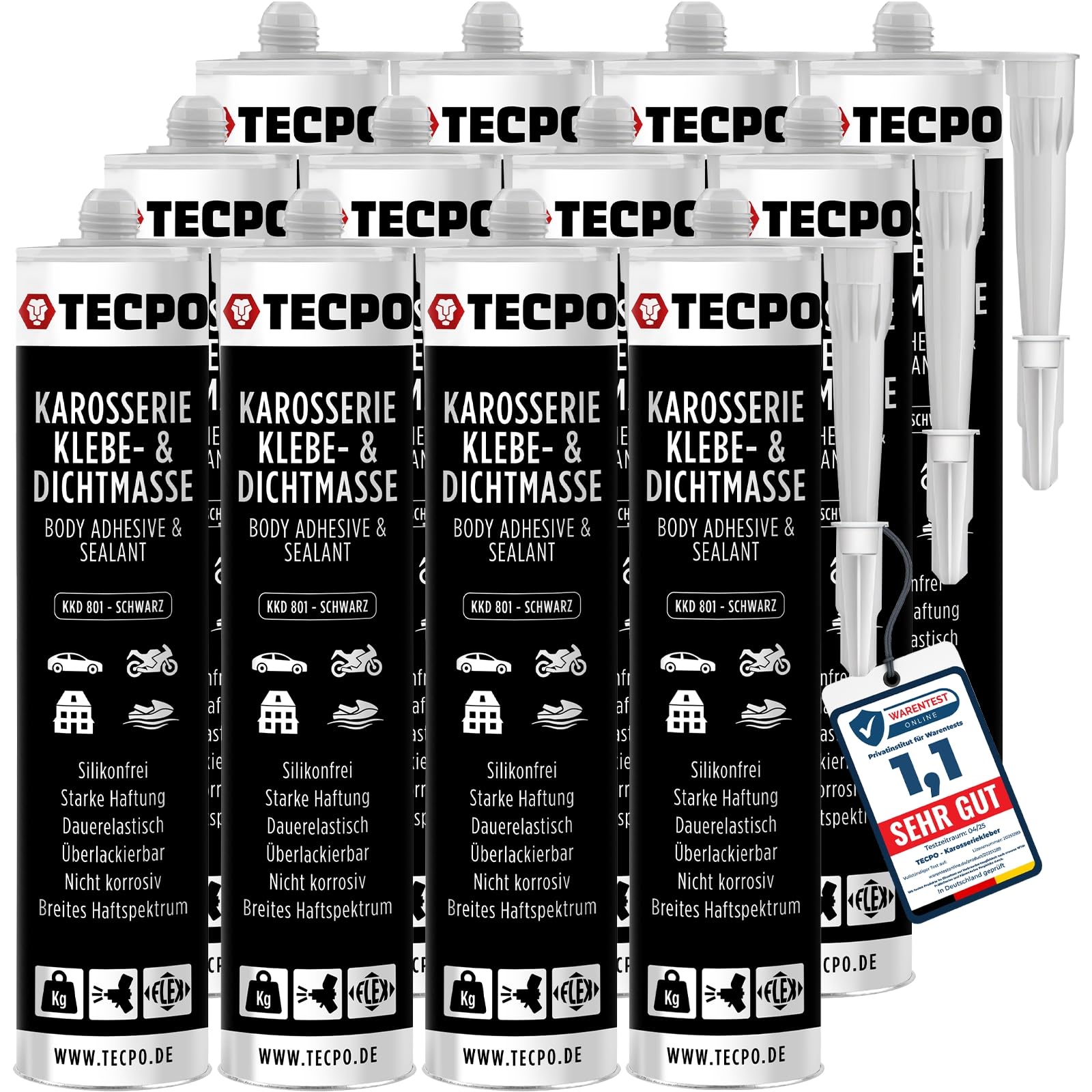 TECPO Karosseriekleber 370g Karosserie Kleber und Dichtmasse Klebstoff Dichtmittel silikonfrei dauerelastisch überlackierbar (12x 370 g)