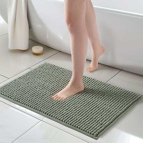 Miniatura 19 de FRESHMINT Alfombra de baño de felpilla Chunky Ombre 17"x24", pequeñas alfombras de baño suaves y absorbentes al agua para el piso del baño, gruesas
