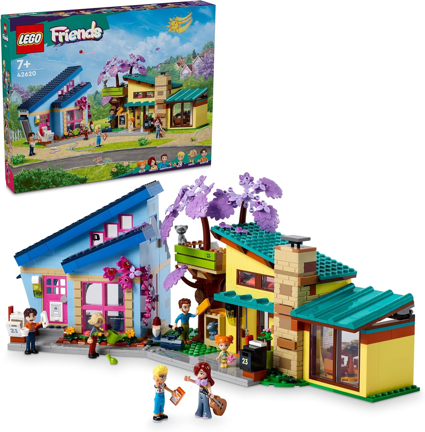 LEGO 42620 Friends Ollys und Paisleys Familien Haus, 2 Häuser und ein Baumhaus
