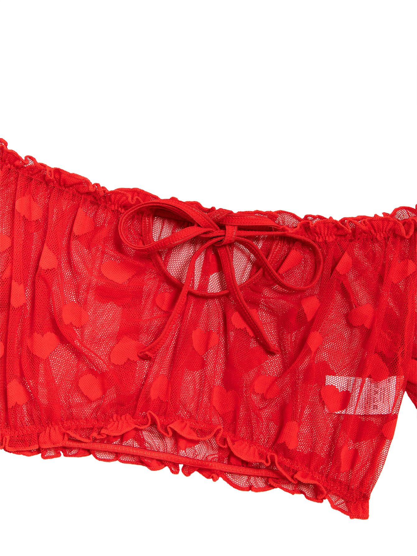 Lilosy Sexy Stretch Ruffle Tie Sheer Mesh Lingerie Set Outfits: Large Love Heart