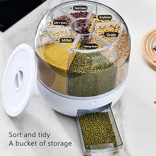 Miniatura 4 de Juego de 3 recipientes de almacenamiento de arroz y granos, plástico duradero sin BPA, dispensador giratorio de 360 grados con tapa extraíble,