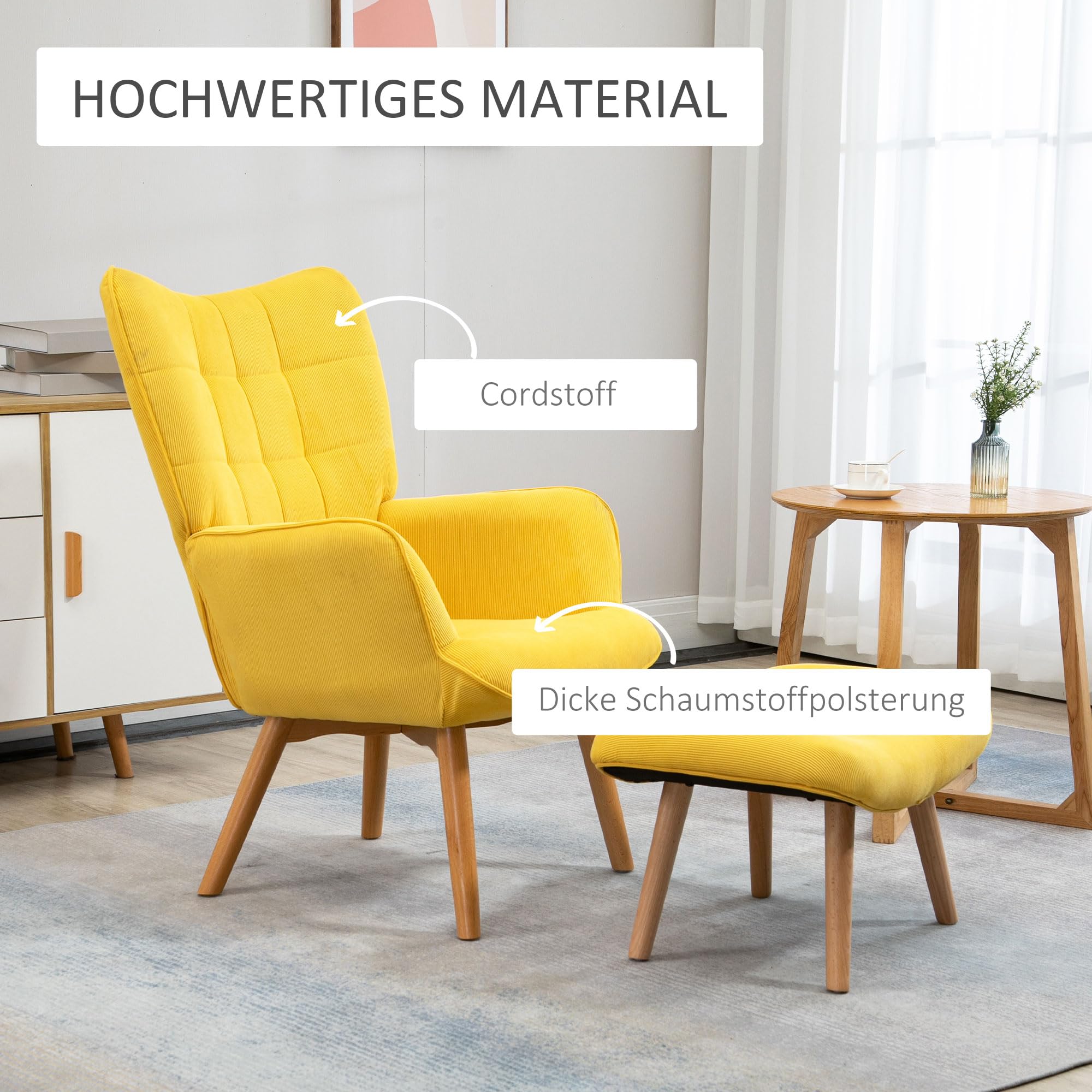 Aunekiv Relaxsessel Mit Hocker - Moderner Ohrensessel Mit Seitentasche