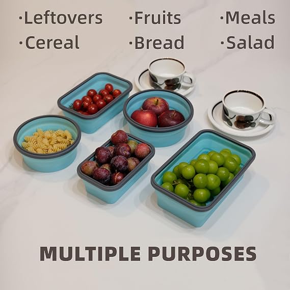 Lunememo 8 Pack Collapsible Silicone Food Storage Containers with Lids, Freezer & Dishwasher Safe, Foldable Lunch Box for Camper, Leftovers, Snacks, Meals