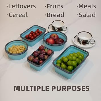 Lunememo 8 Pack Collapsible Silicone Food Storage Containers with Lids, Freezer & Dishwasher Safe, Foldable Lunch Box for Camper, Leftovers, Snacks, Meals