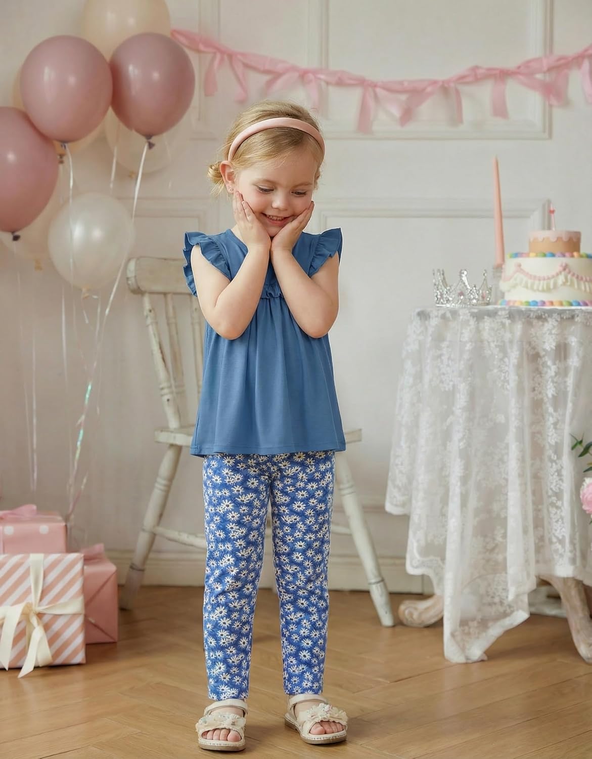 Arshiner Toddler Girls 2-Piece Outfits Ruffle Sleeve Tee & Elastic Waist Pants Kids Summer Clothing Set For 2–10 Years - Image 6