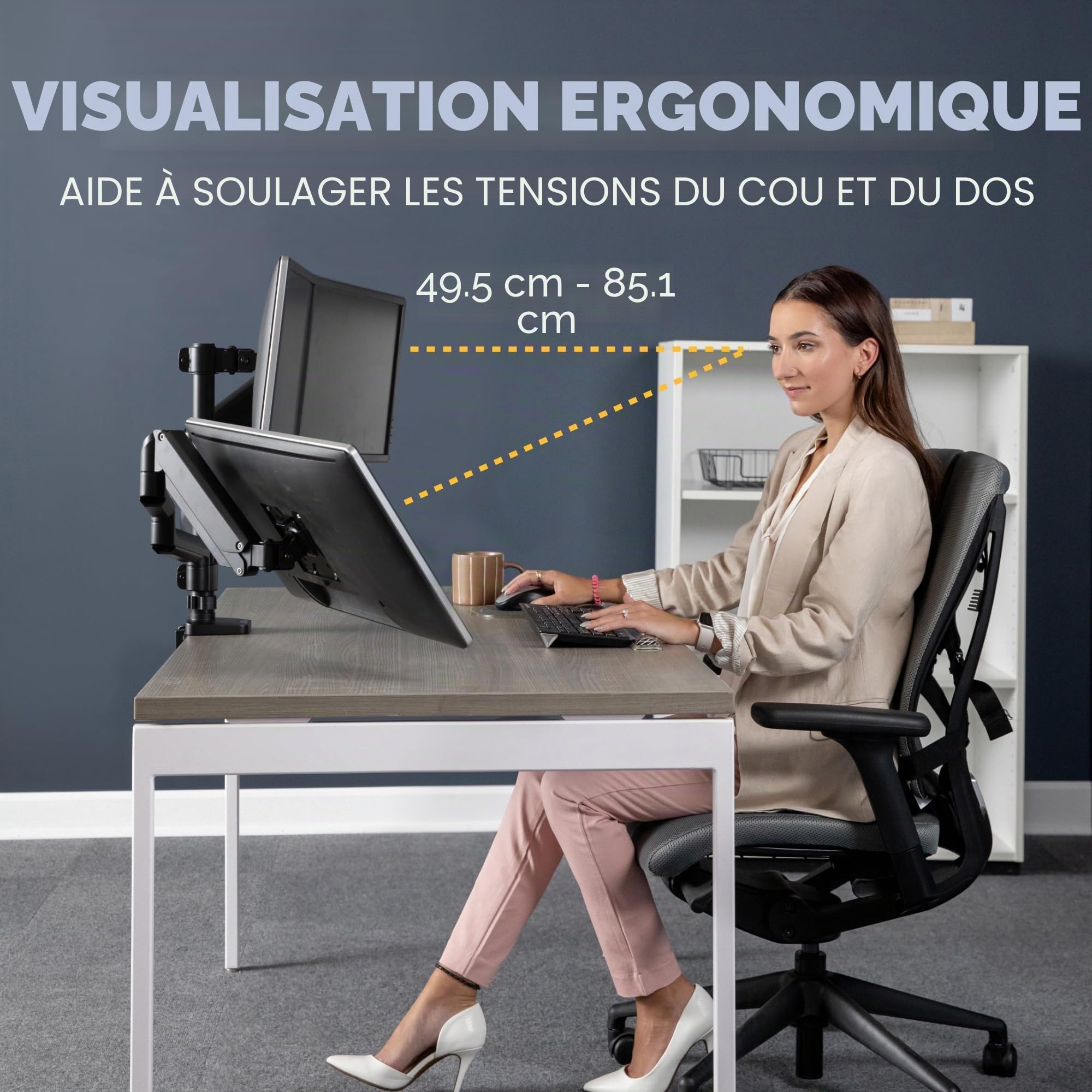 Fellowes Bras Porte Écrans Platinum Triple pour 3 Moniteurs Jusqu'à 27", Portrait Ou Paysage, Norme VESA, 2 Ports USB