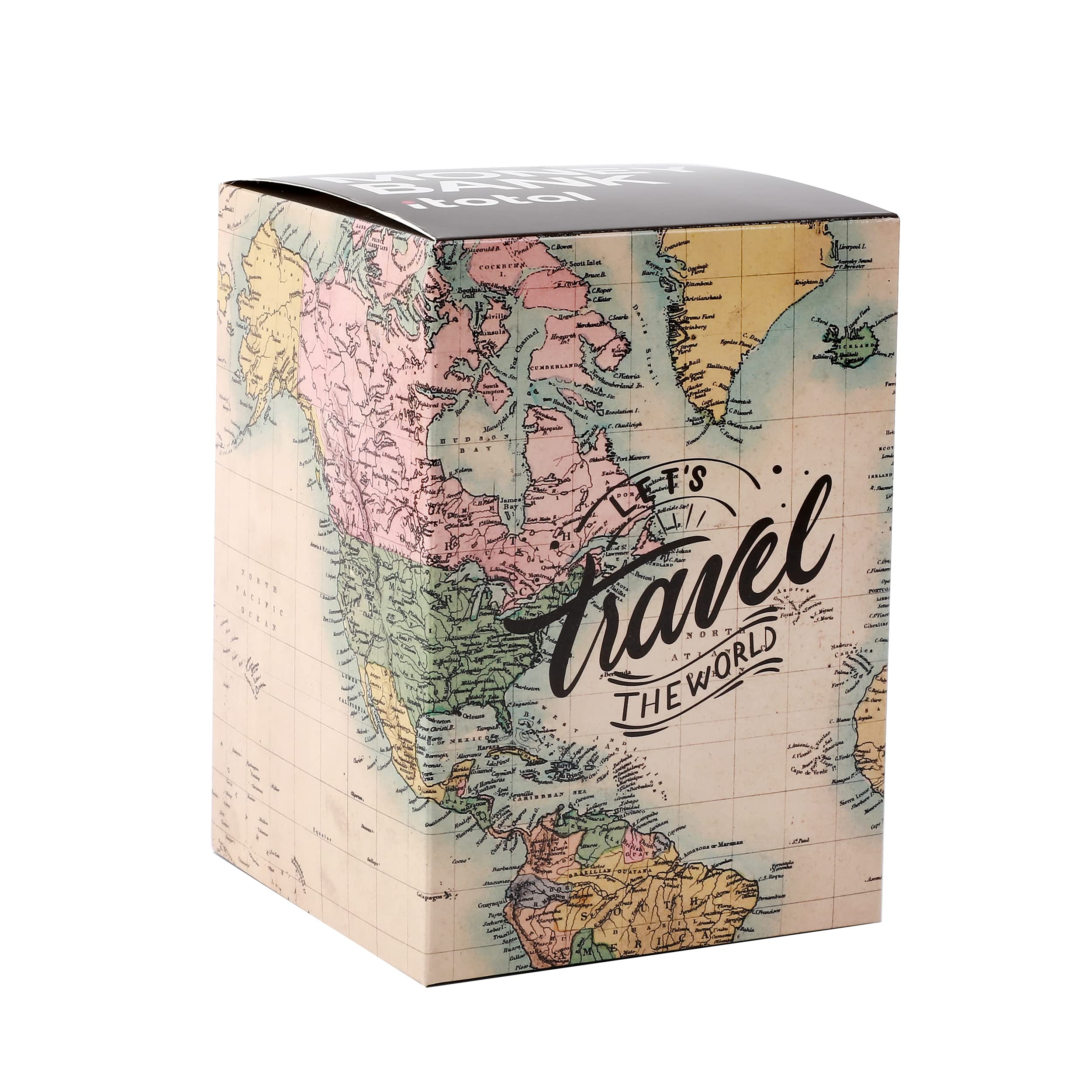 I-TOTAL® Hucha Divertida con candado y Llave, Hucha de Metal con Cierre (Old Map)