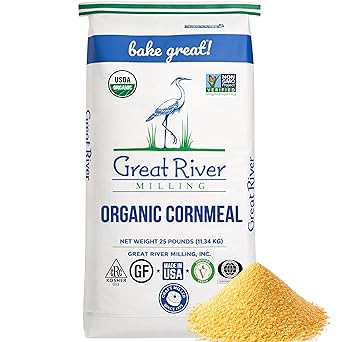 Great River Milling Organic Gluten Free Medium Grind Cornmeal | Hearty Texture for Cornbread, Polenta, Muffins, Pancakes & Baking | USDA Organic, Non-GMO, Kosher | 25 Lb Pack of 1