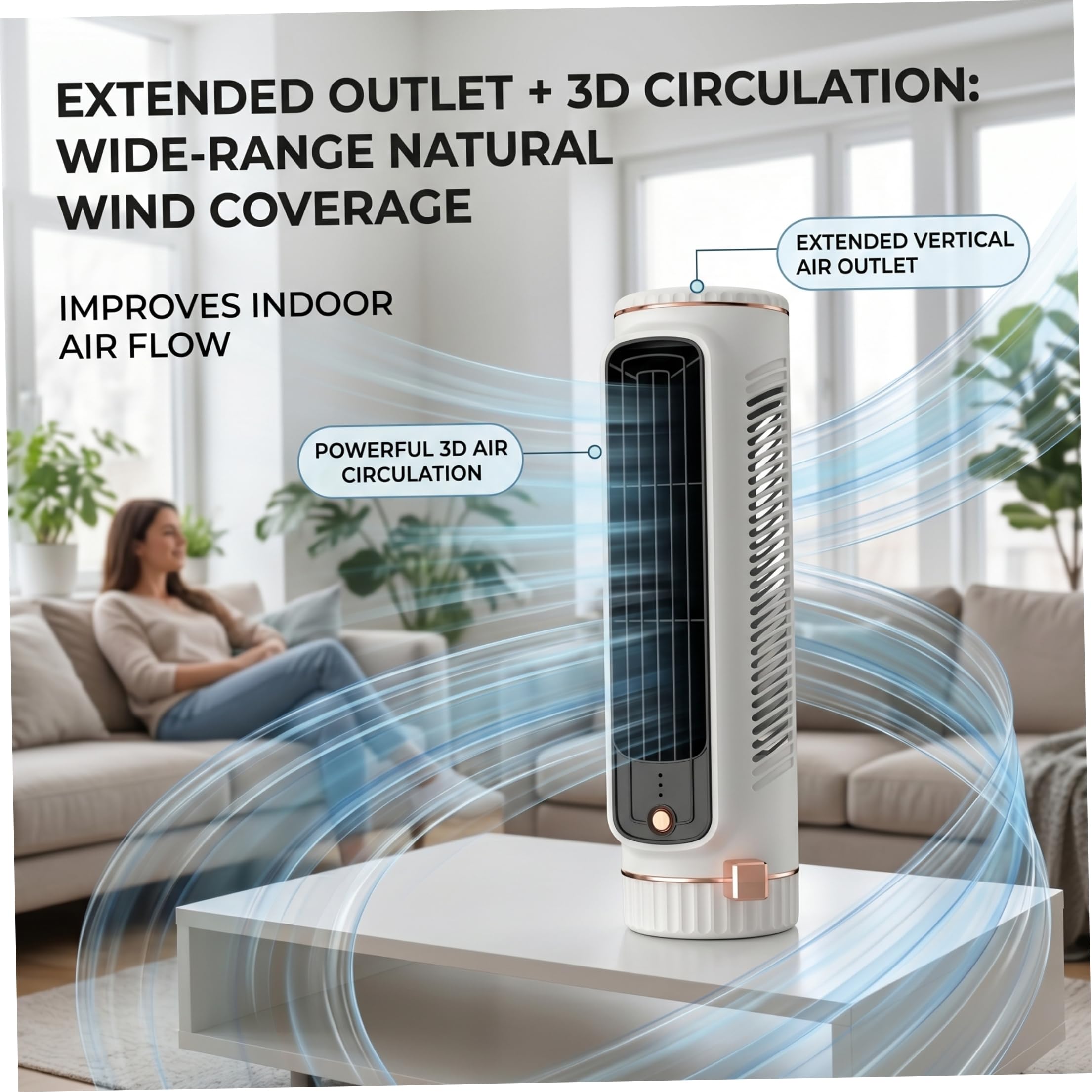 Condizionatore a torre, mini ventilatore a torre portatile senza lama CA, circolazione dell'aria 3D, mini unità CA con funzionamento silenzioso per camera da letto, condizionatore bianco