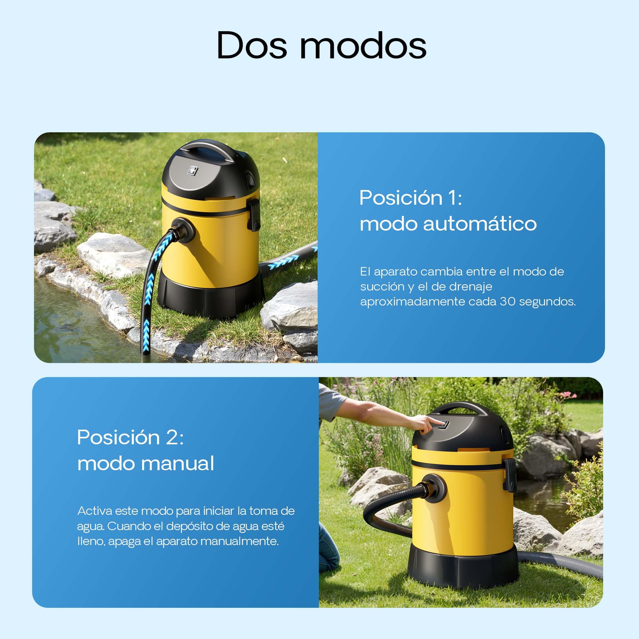 Aspirador Fondo estanques Aspira Lodos Limpiafondos Estanques Piscinas 1400W Vaciado automático