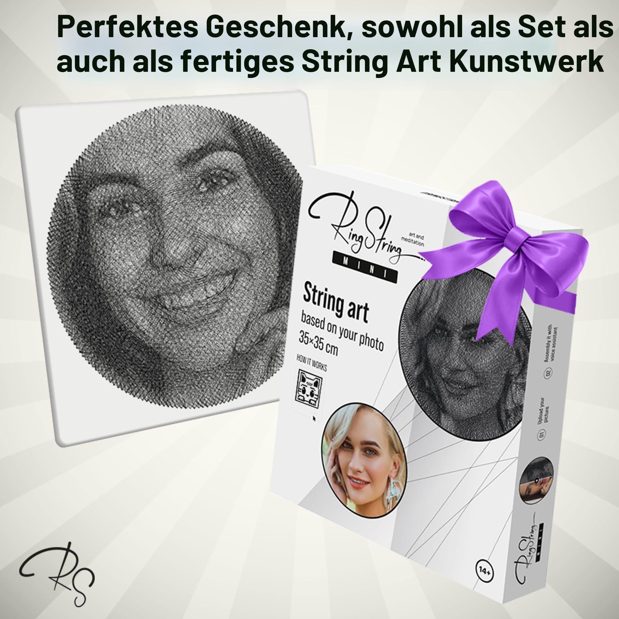 String Art Fadengemälde DIY personalisiertes Geschenk eigenes Bild Garnportrait Wandbild Mini 35x35 cm