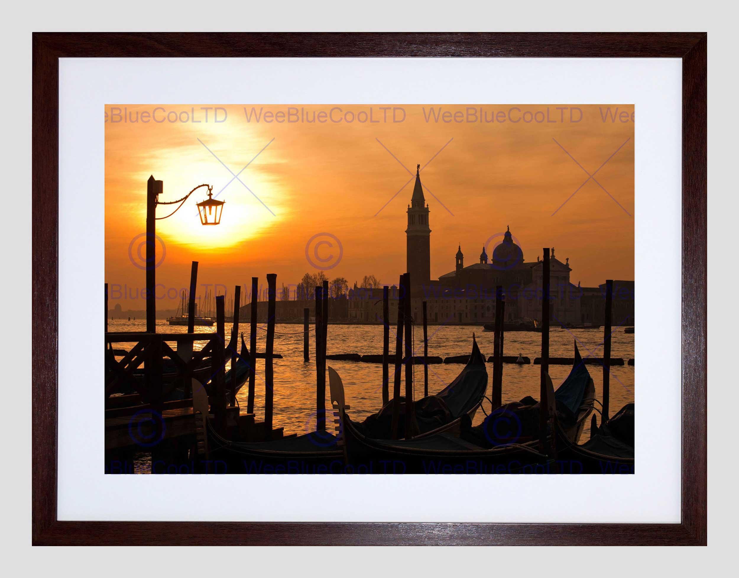 Wee Blue Coo Photo Cityscape Venice Italy Sunrise Dawn Sun Canal Framed Wall Art Print