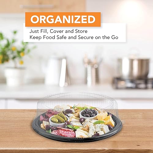 Miniatura 4 de Party Essentials Bandejas negras de plástico duro de 12 pulgadas con tapas de cúpula transparente, juego de 2 bandejas y 2 tapas, transparentenegro