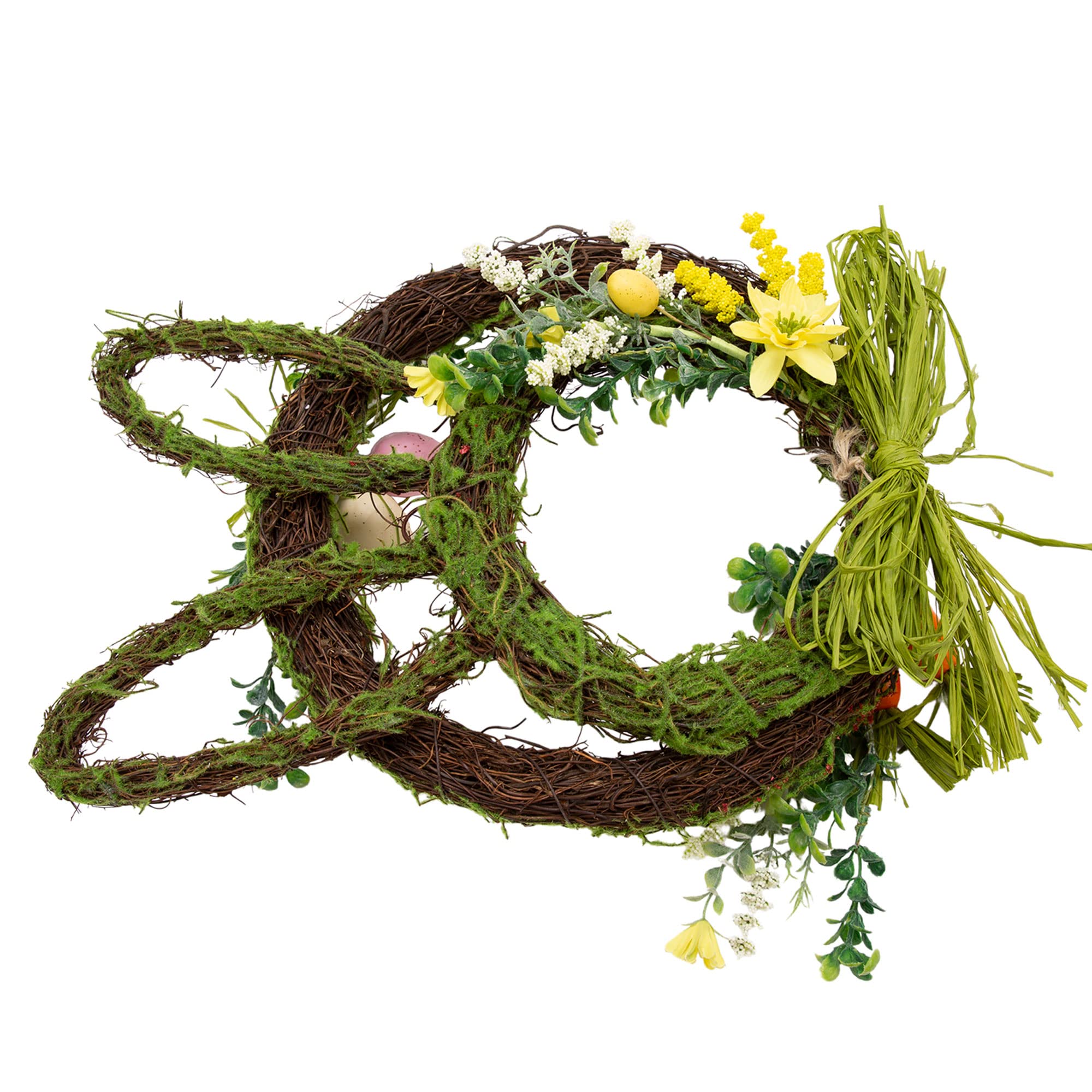 VGIA 27 Inch Easter Wreath Artificial Easter Rabbit Wreath Spring Bunny Wreath for Front Door Easter Decorations with Pastel Eggs Carrots and Flowers for Home Decorations
