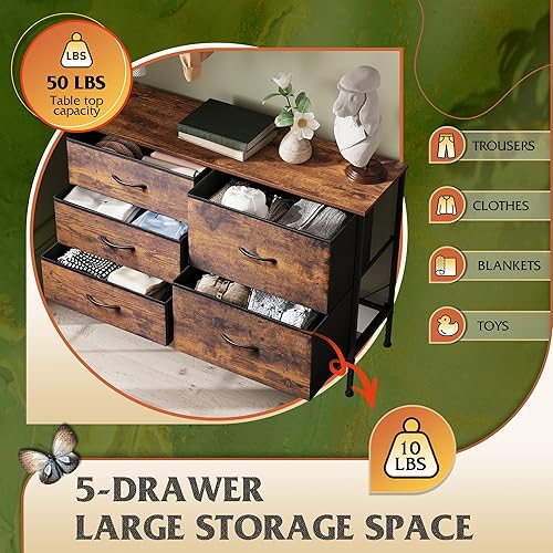 Miniatura 5 de WLIVE Cómoda para dormitorio con 5 cajones, con organizadores de cajones, cómoda de tela para sala de estar, armario, pasillo, guardería, estampado