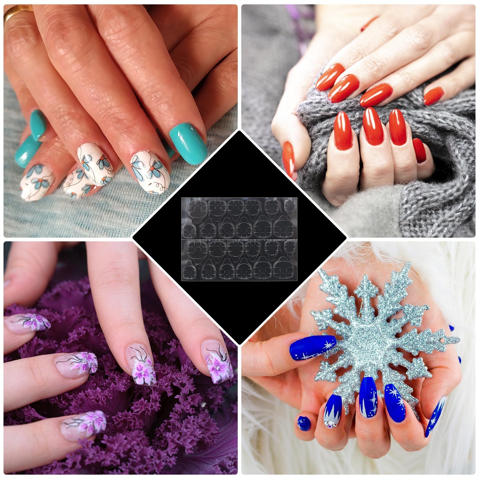 56 Arkuszy/1344 Szt Naklejek Klejowych do Paznokci, Dwustronne Pady do Paznokci, Mocny Klej Adhezyjny do Sztucznych i Naturalnych Paznokci, Nail Art