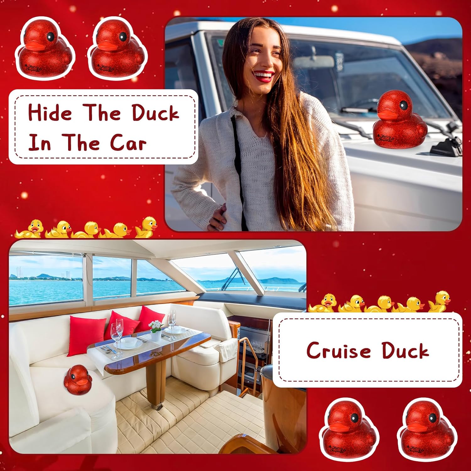 Honoson 6.89 Inch Christmas Giant Red Rubber Duck Merry Christmas Big Rubber Ducky Large Sparkly Duck Bath Toy with Squeaky Sound for Xmas Baby Shower Birthday Party Favor Gift (Glitter)